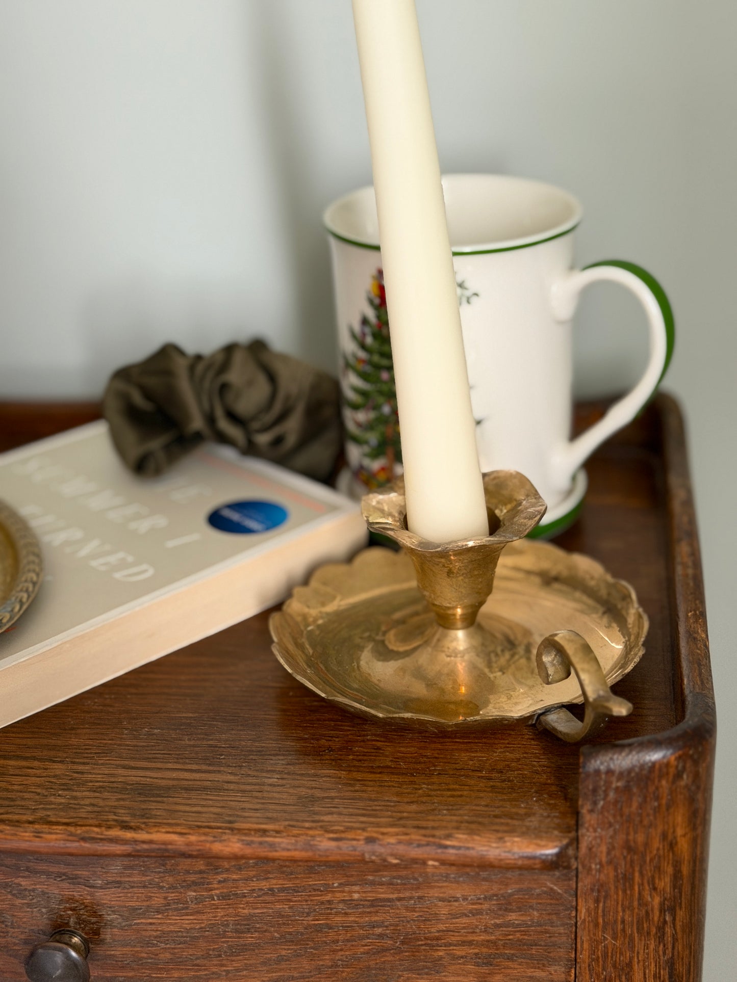 Scalloped Antique Brass Candlestick Holder