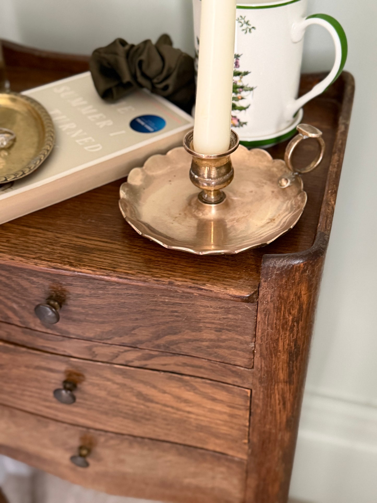 Scalloped Rose Gold Antique Brass Candlestick Holder