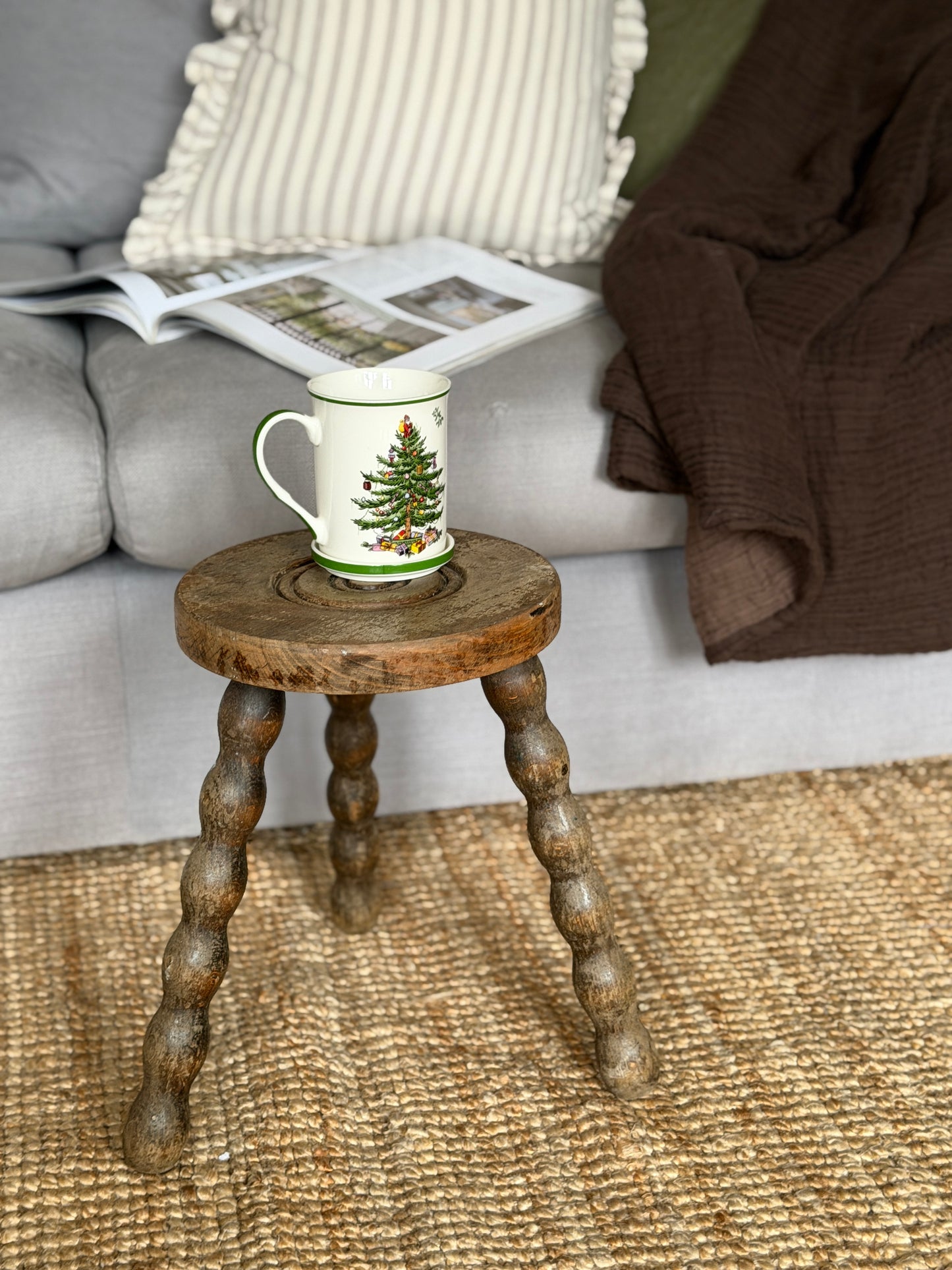 Small Round French Bobbin Milking Stool