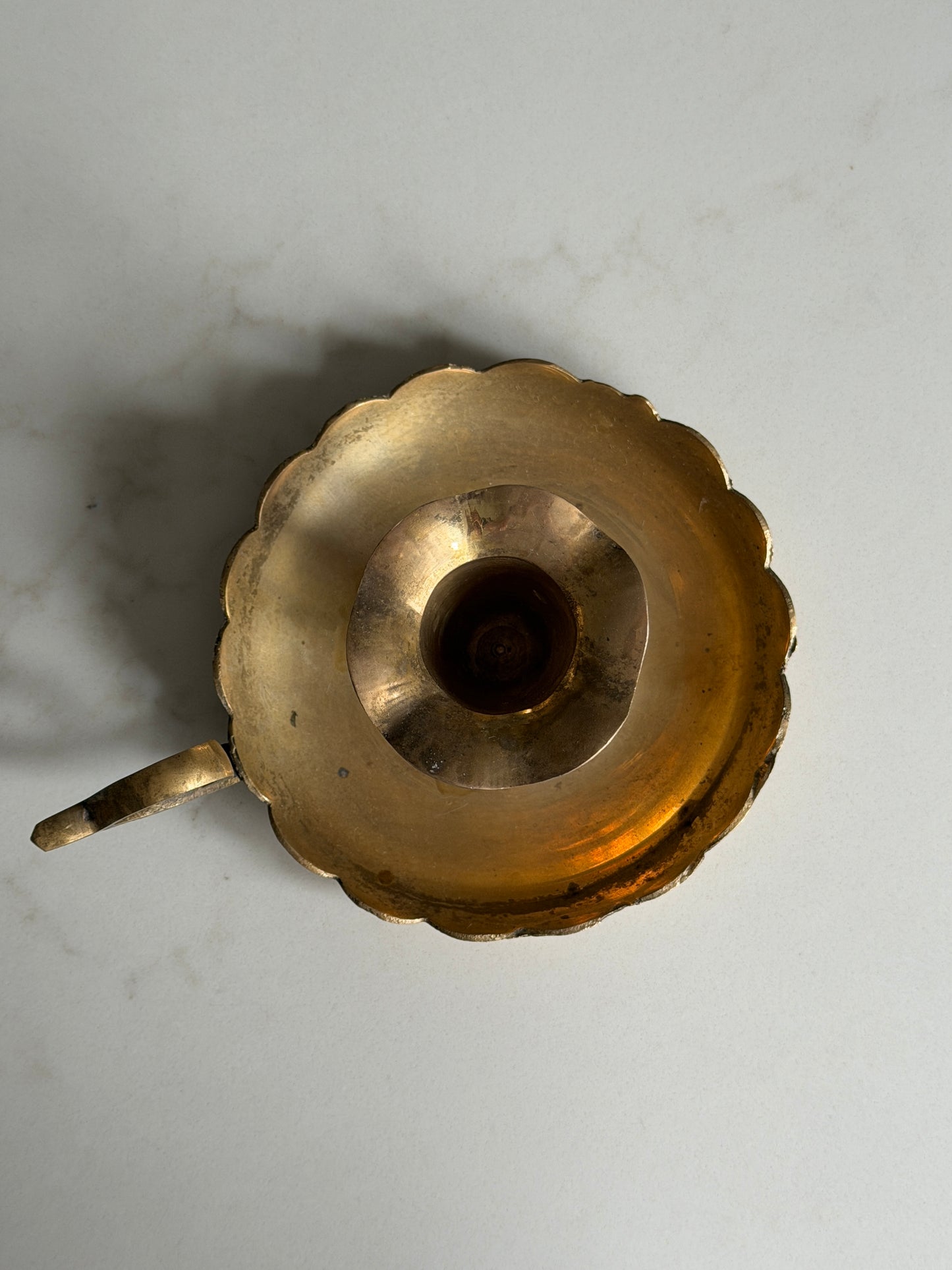 Scalloped Antique Brass Candlestick Holder