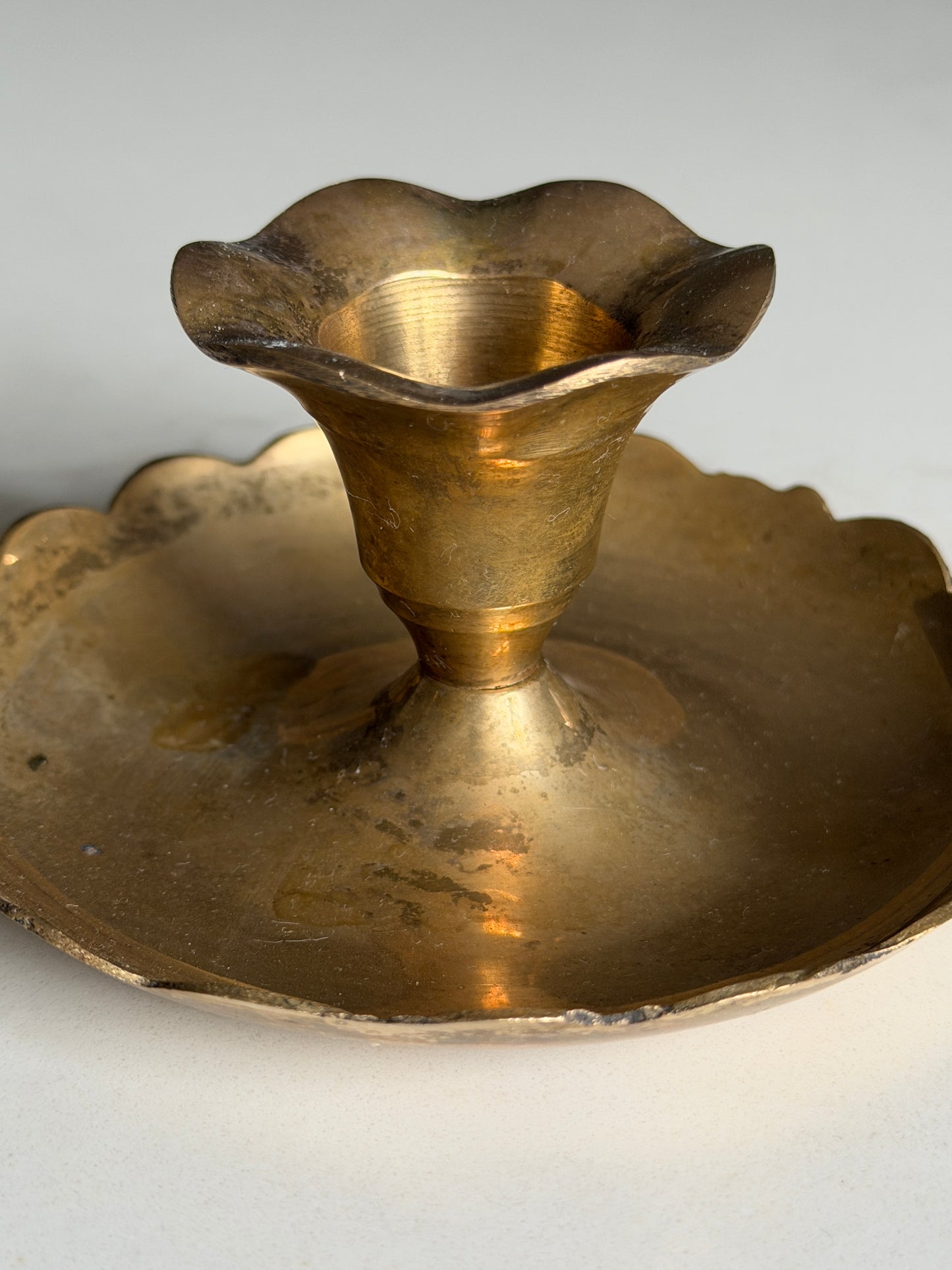 Scalloped Antique Brass Candlestick Holder