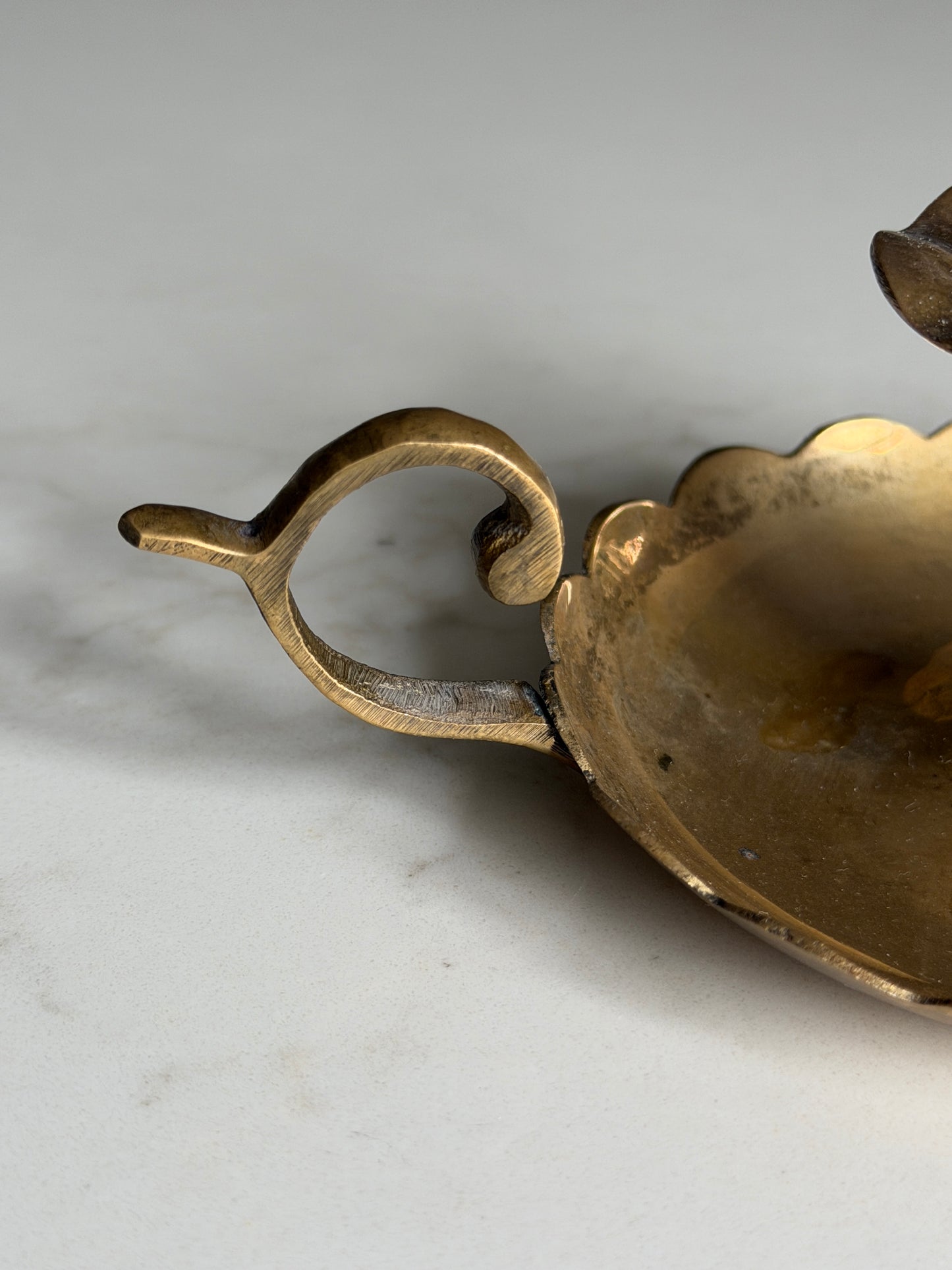 Scalloped Antique Brass Candlestick Holder