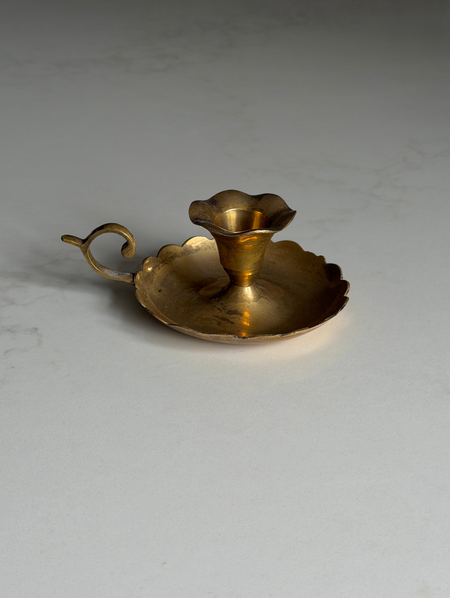 Scalloped Antique Brass Candlestick Holder