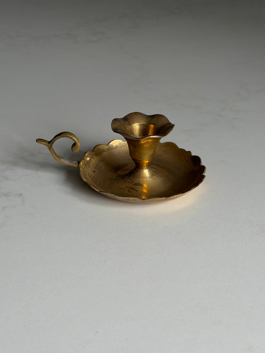 Scalloped Antique Brass Candlestick Holder