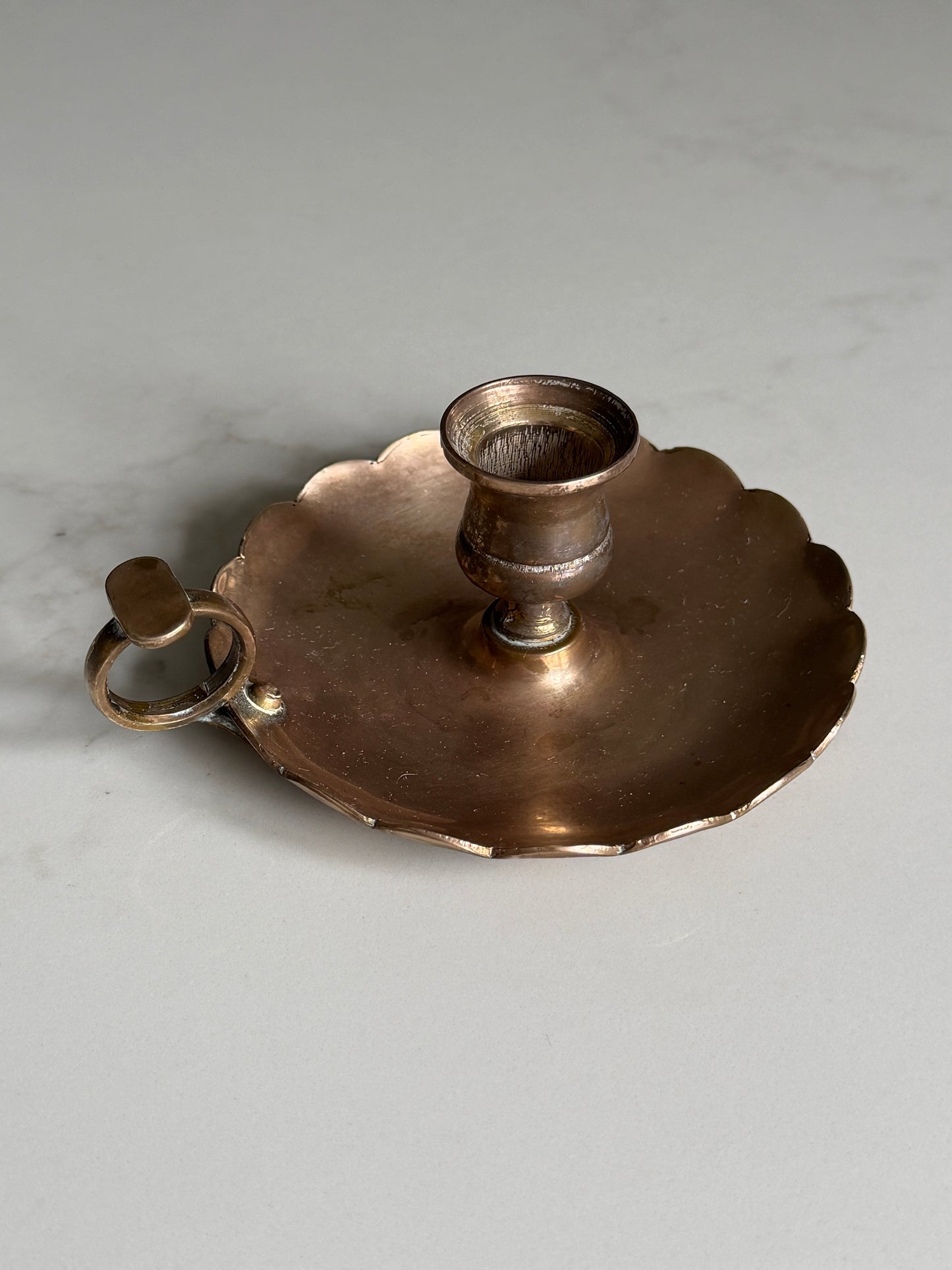Scalloped Rose Gold Antique Brass Candlestick Holder