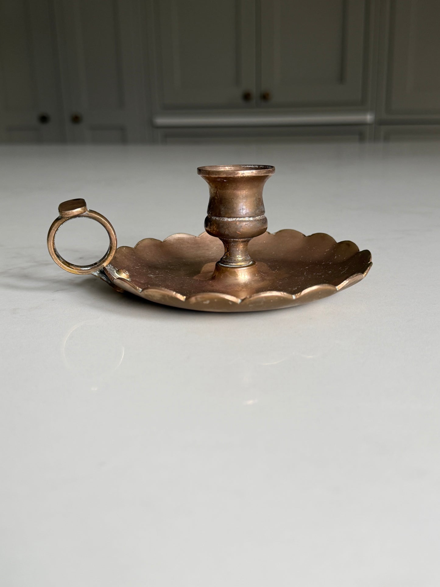 Scalloped Rose Gold Antique Brass Candlestick Holder