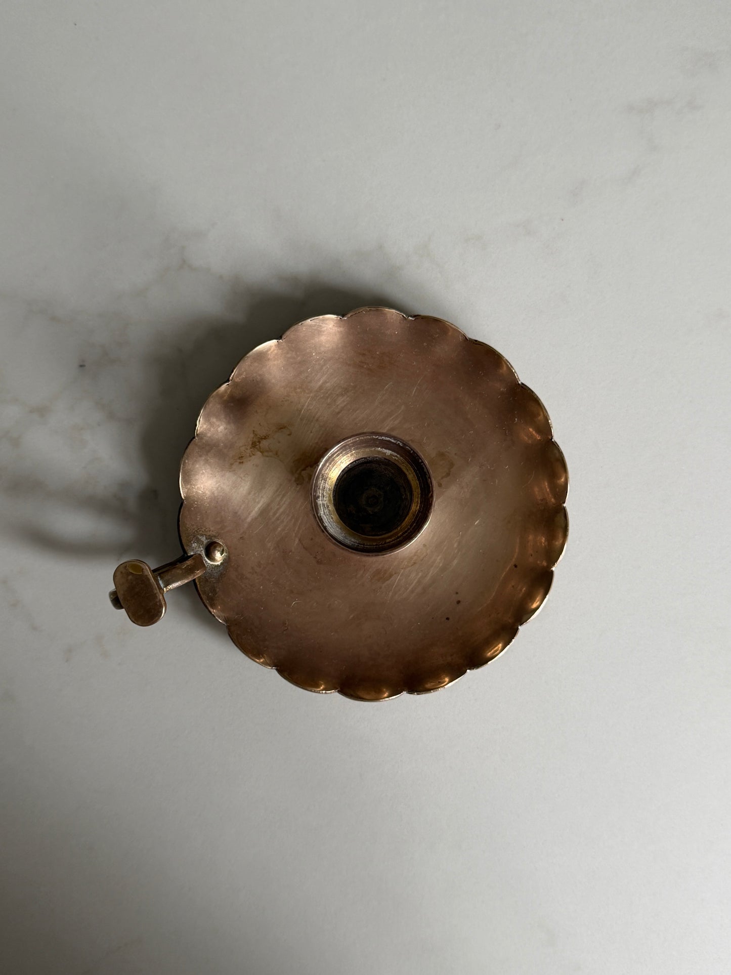 Scalloped Rose Gold Antique Brass Candlestick Holder