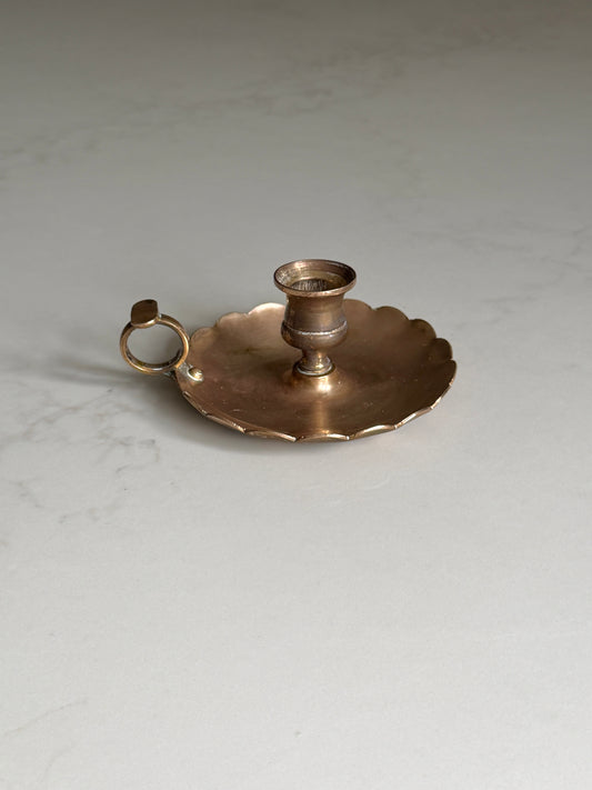 Scalloped Rose Gold Antique Brass Candlestick Holder