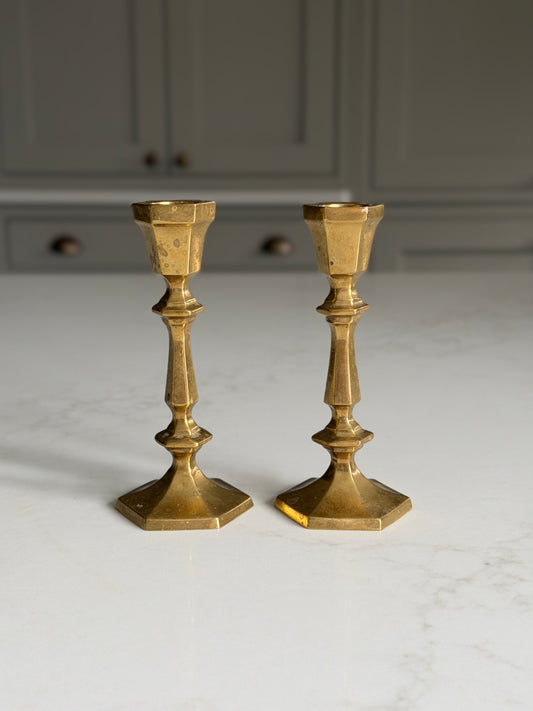 Pair of Antique Brass Candlestick Holders