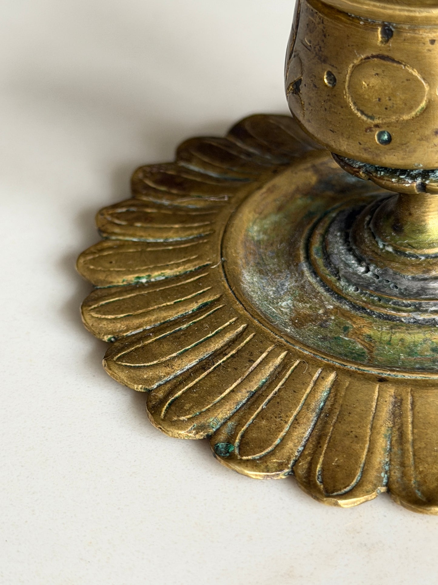 Pair of Antique Brass Candlestick Holders with Petal Detailing