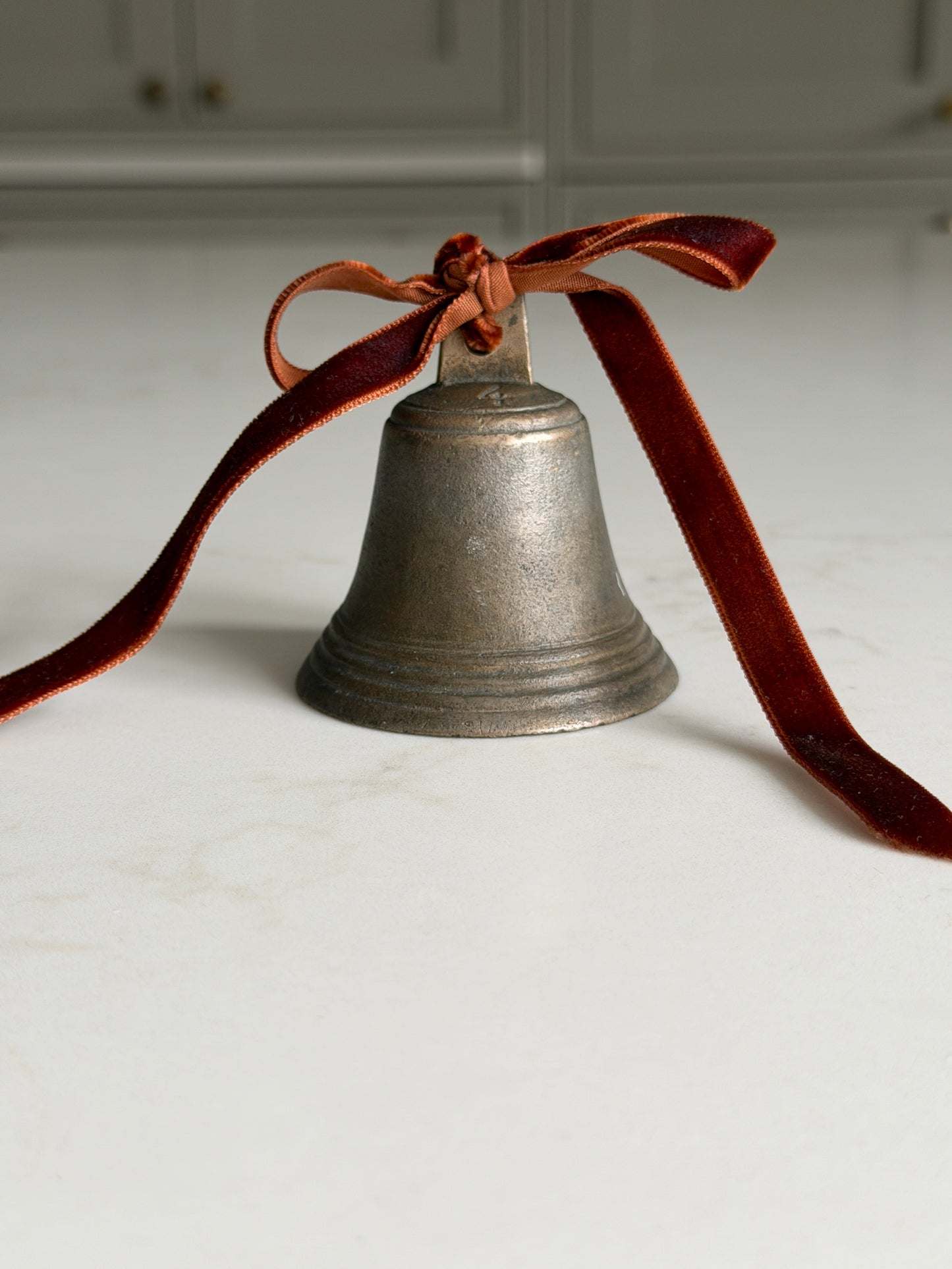 Antique Brass Bell with Velvet Ribbon