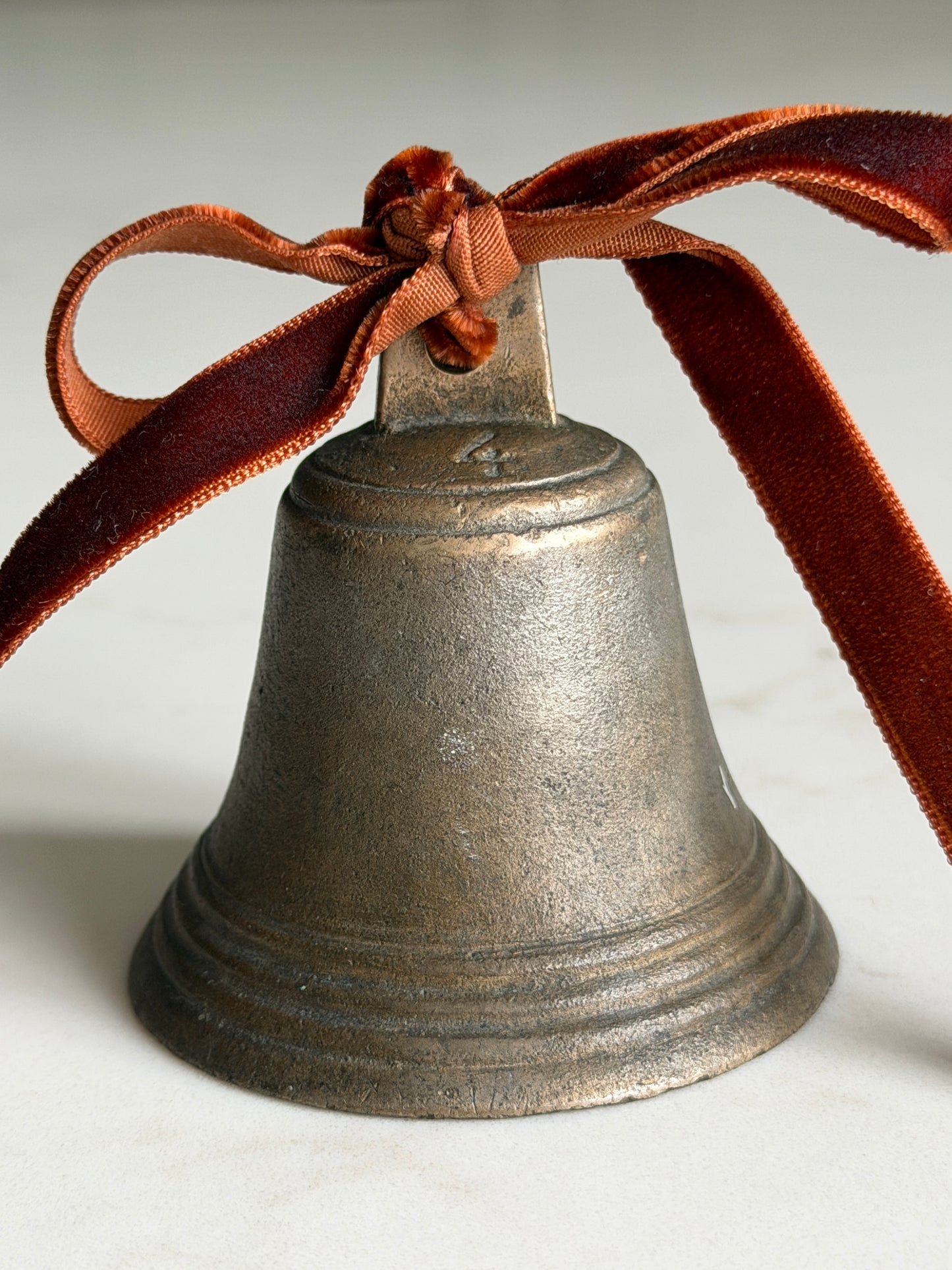 Antique Brass Bell with Velvet Ribbon