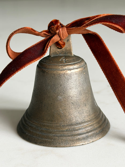 Antique Brass Bell with Velvet Ribbon