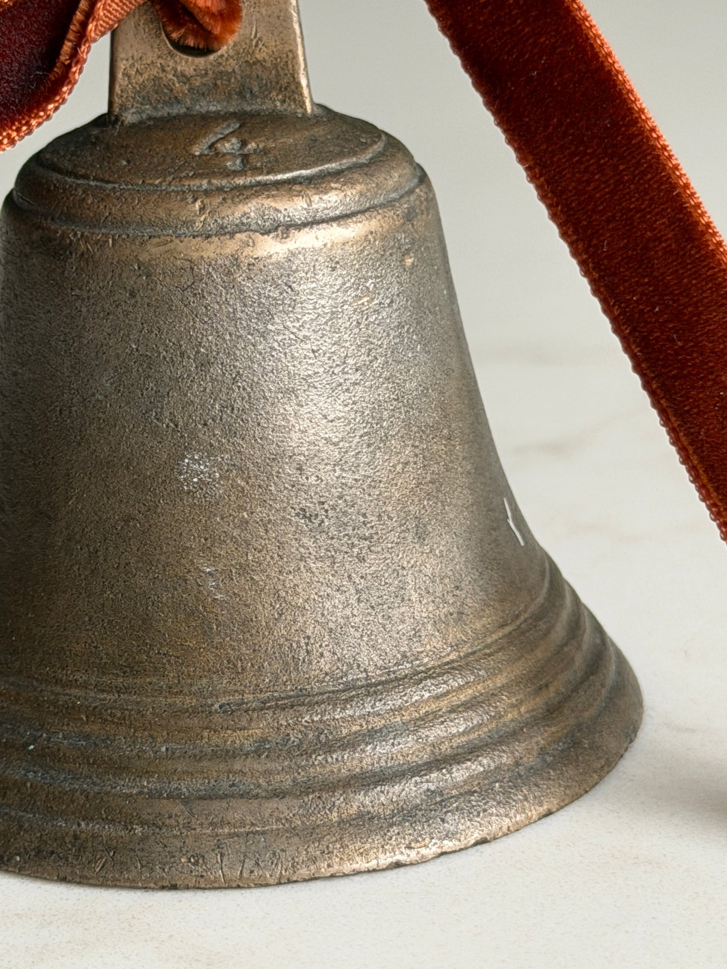 Antique Brass Bell with Velvet Ribbon