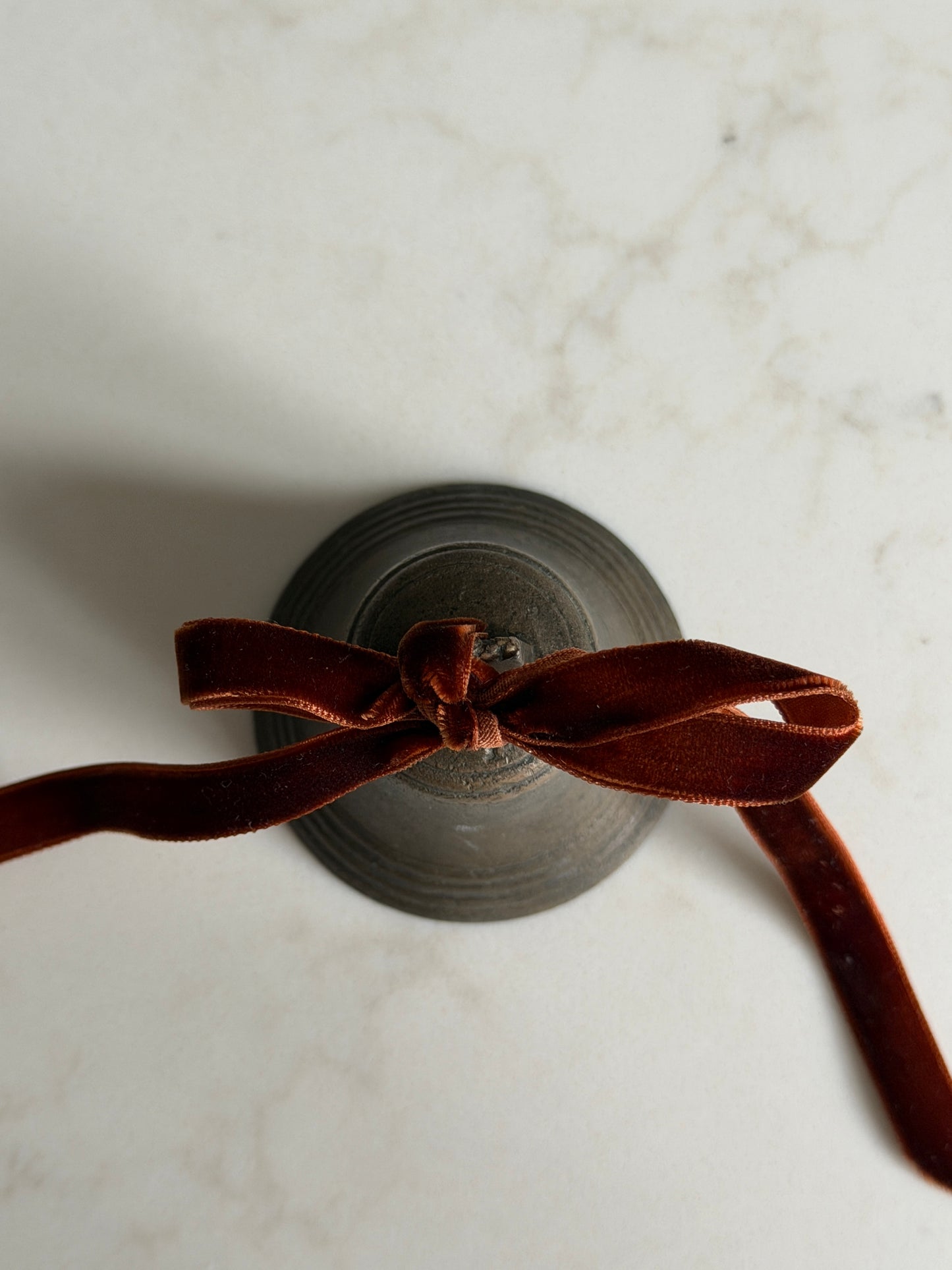 Antique Brass Bell with Velvet Ribbon