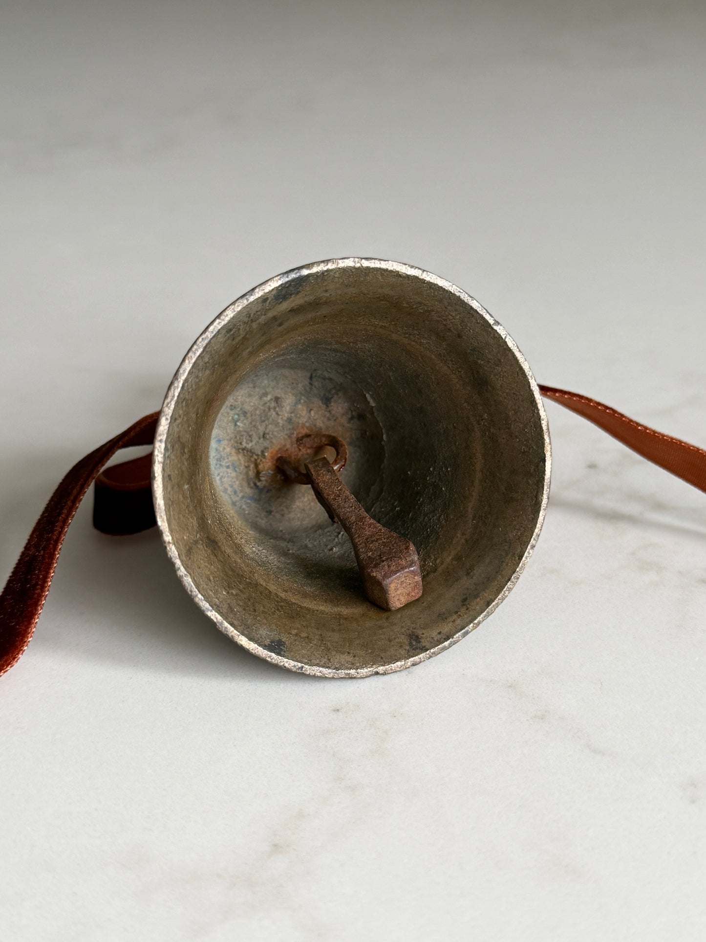 Antique Brass Bell with Velvet Ribbon