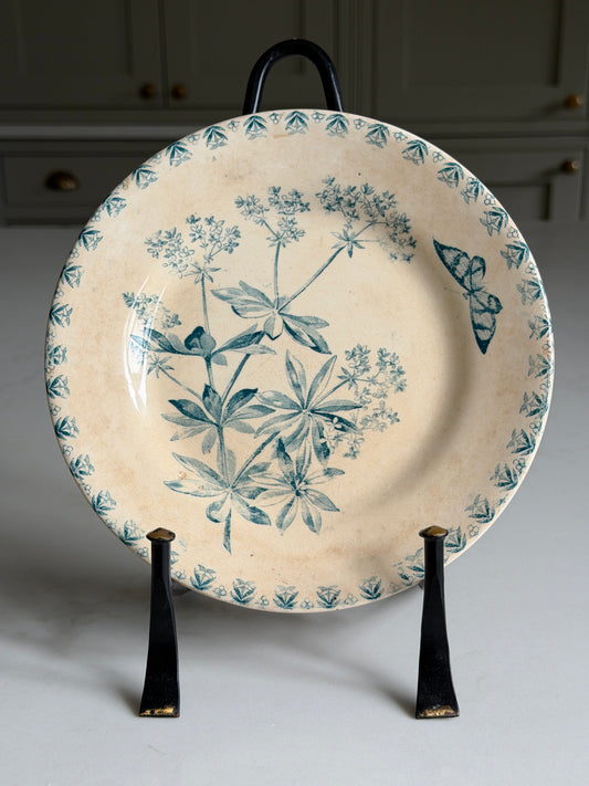 French Plate with Turquoise Botanical & Butterfly Design