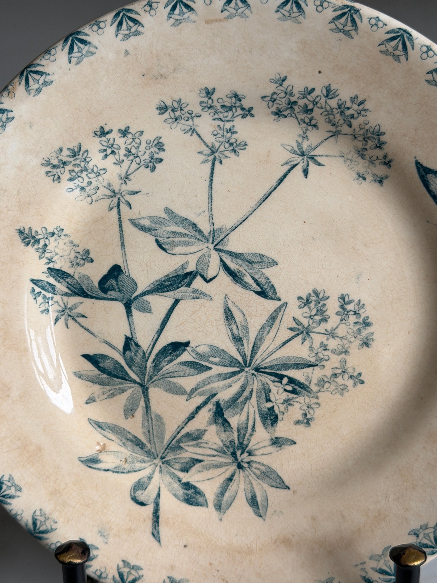 French Plate with Turquoise Botanical & Butterfly Design