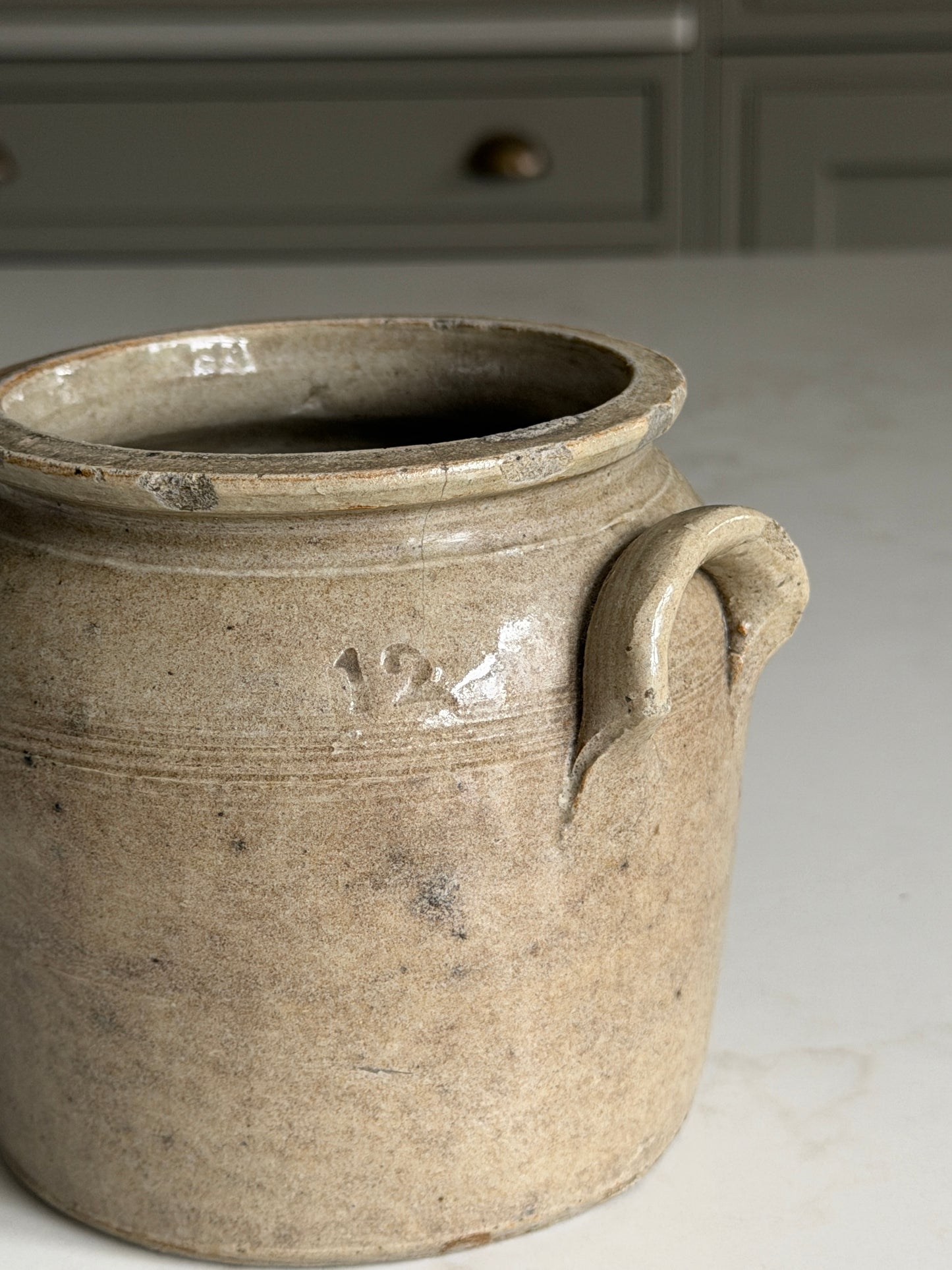 Mottled Khaki Mini French Confit Pot