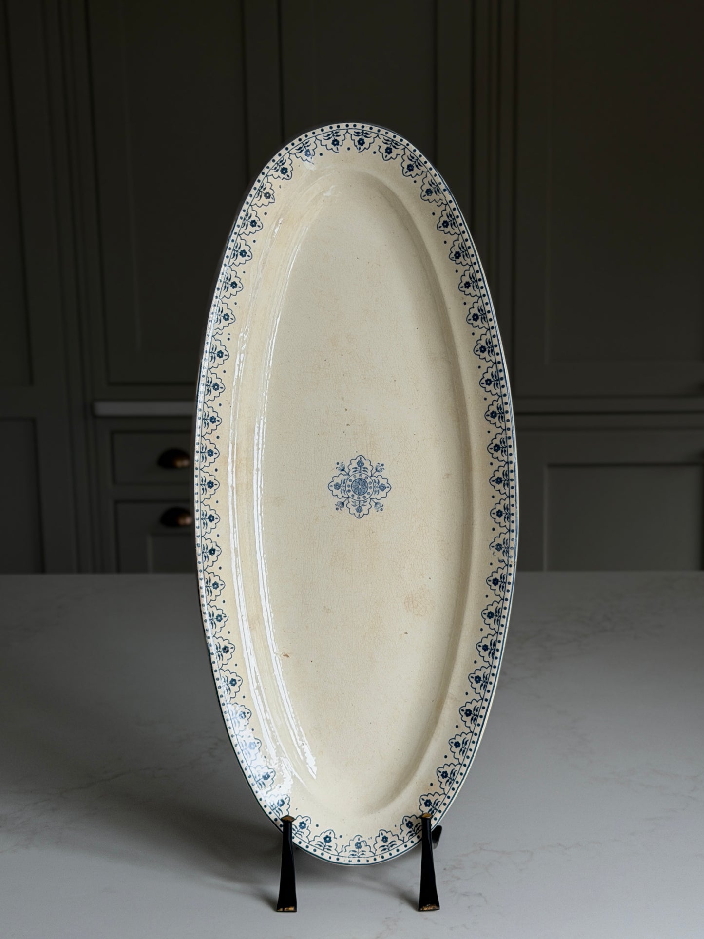 XL Oval White & Blue Floral French Platter