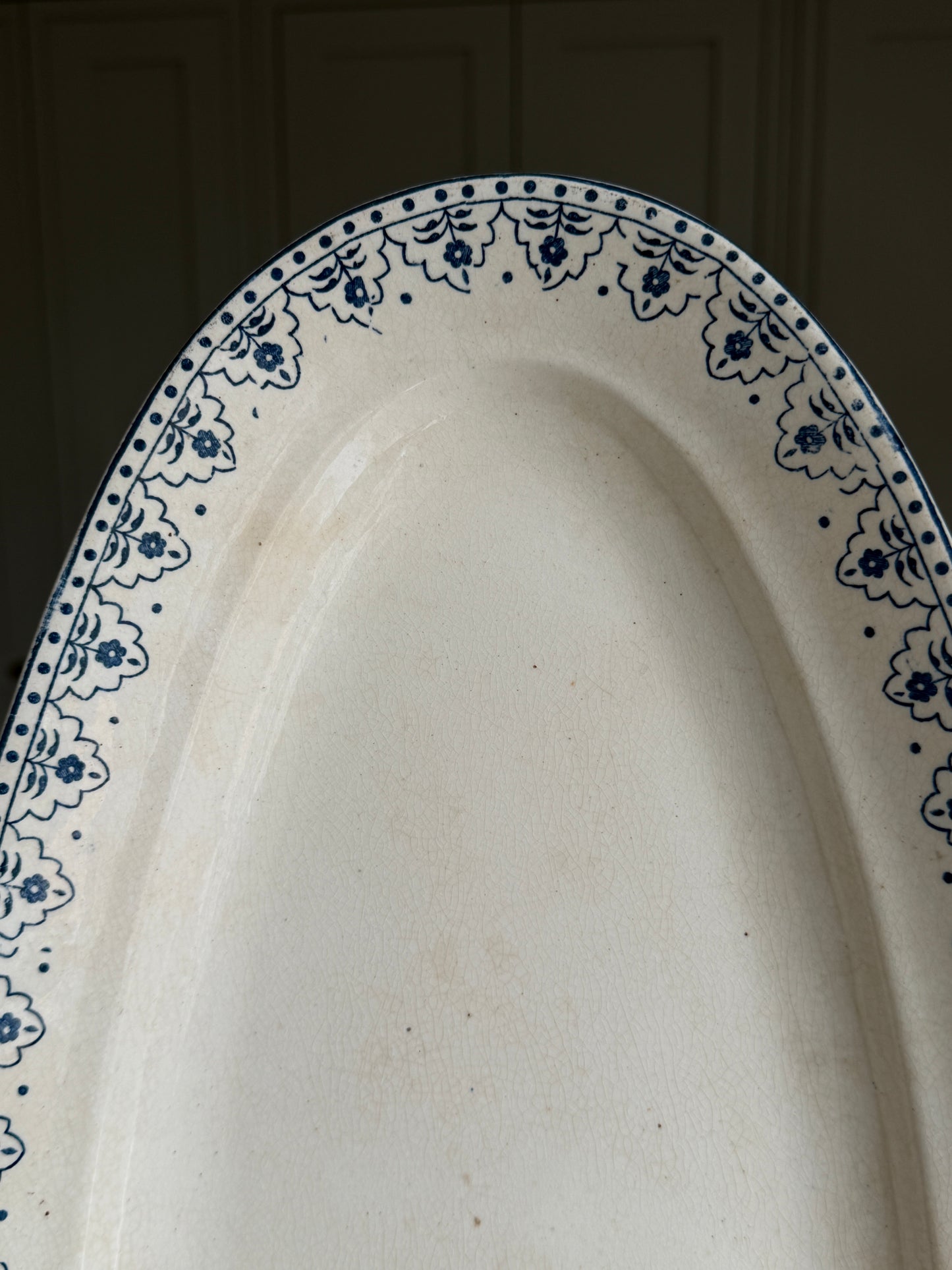 XL Oval White & Blue Floral French Platter