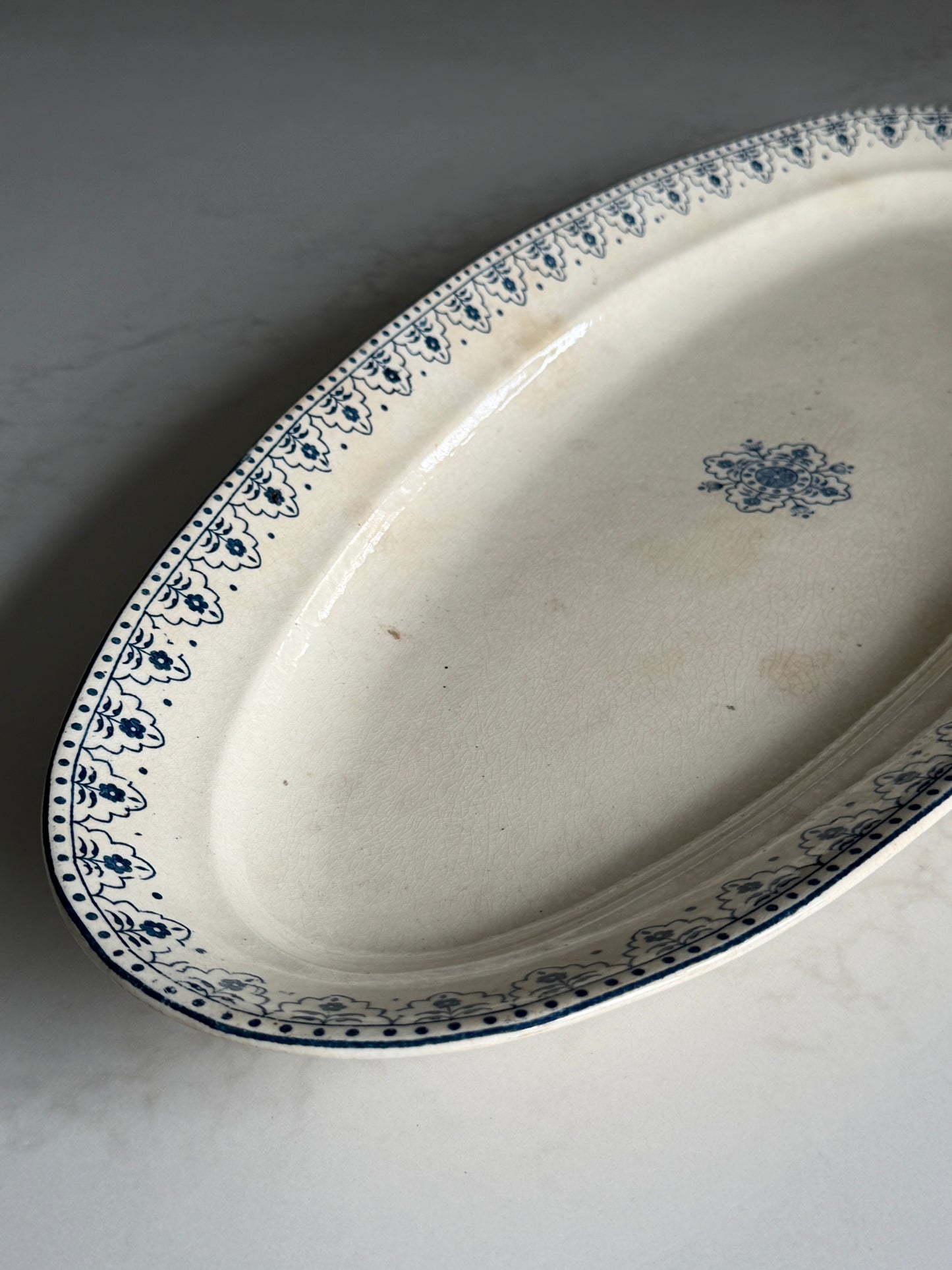 XL Oval White & Blue Floral French Platter