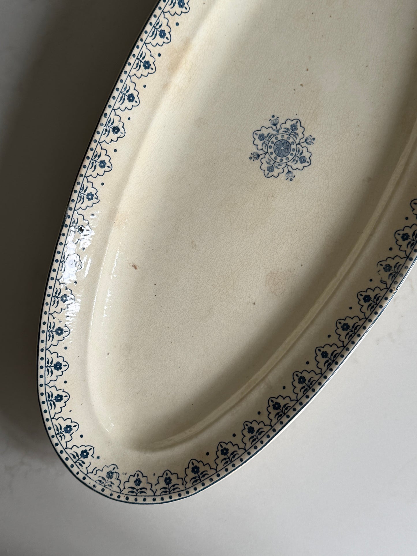 XL Oval White & Blue Floral French Platter