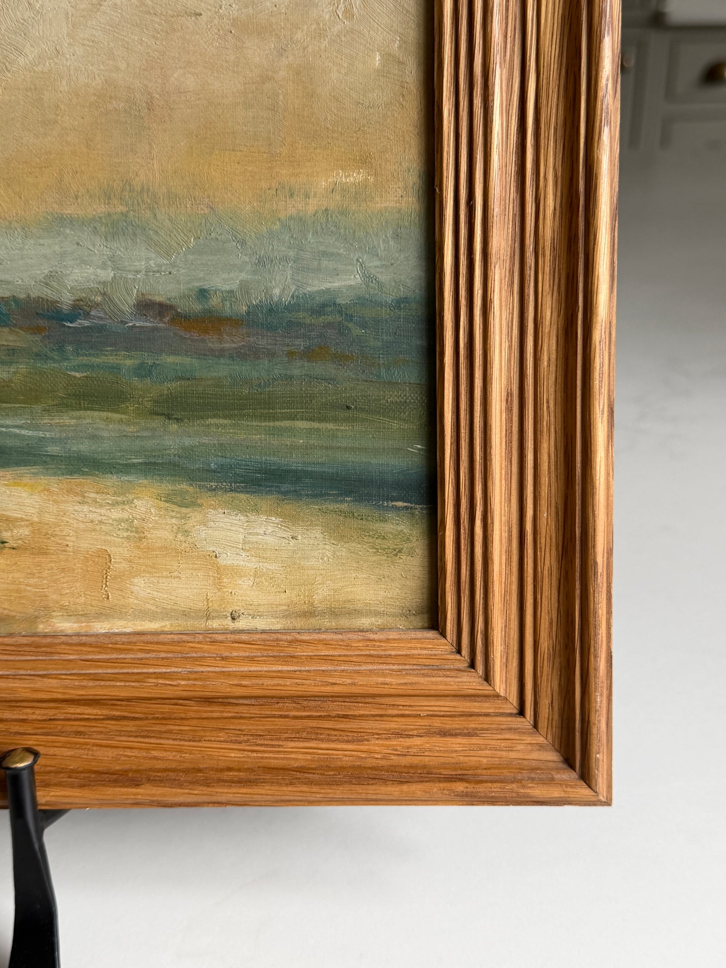 French Oak Framed River Scene Landsape Oil Painting