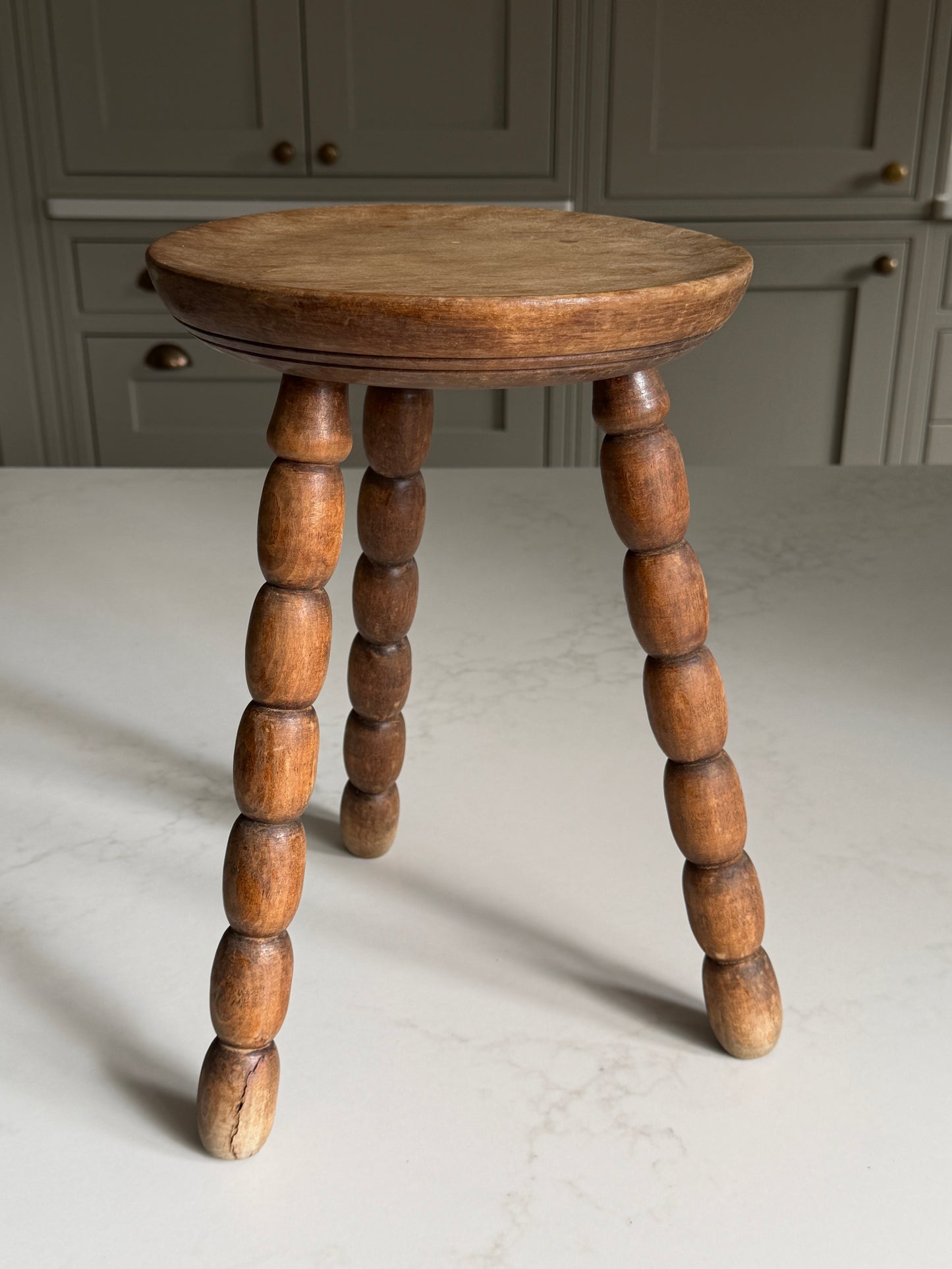 Small Round French Elongated Bobbin Milking Stool