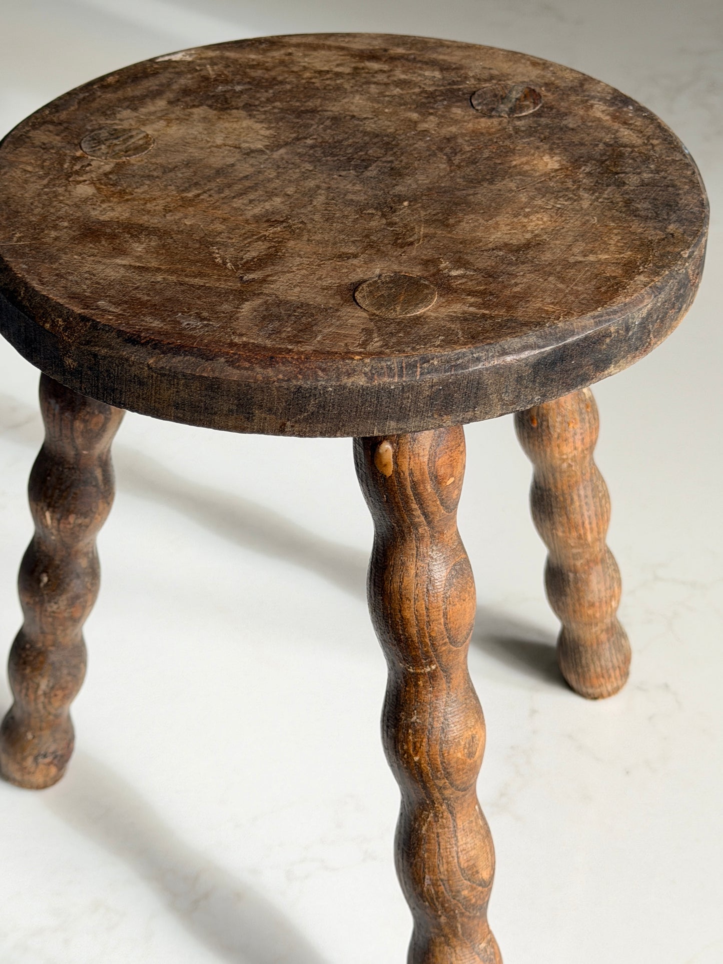 Small Round French Bobbin Milking Stool