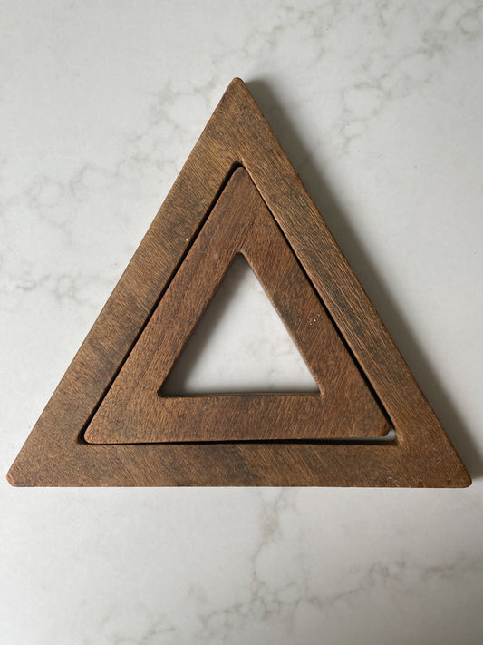 Vintage Wooden Triangle Trivet Set (Set of 2)