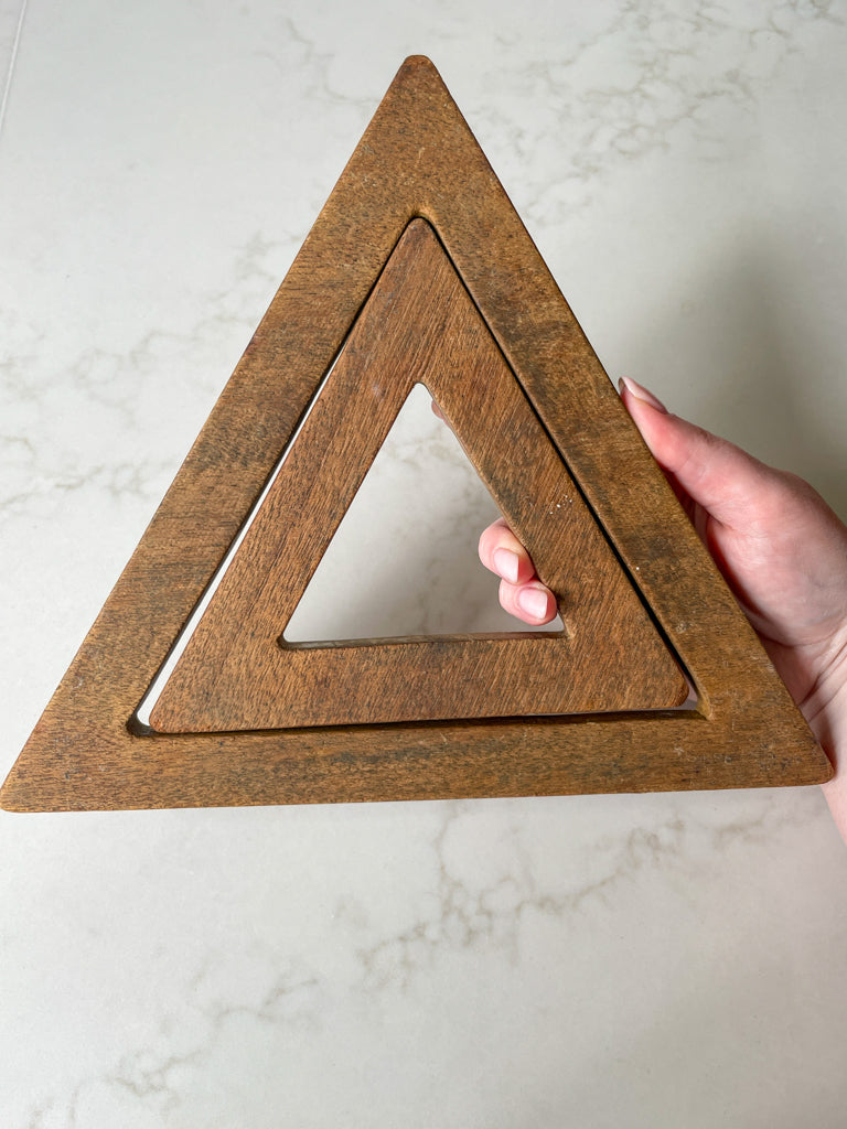 Vintage Wooden Triangle Trivet Set (Set of 2)