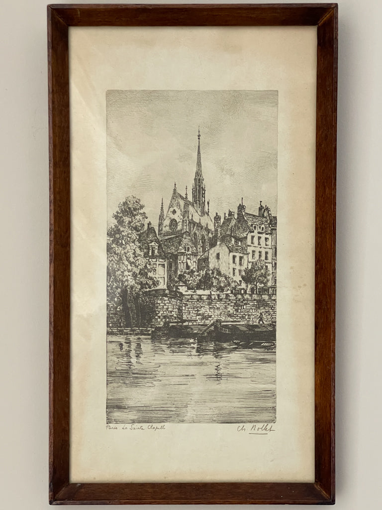 Vintage Framed Etching of Paris La Sainte Chapelle