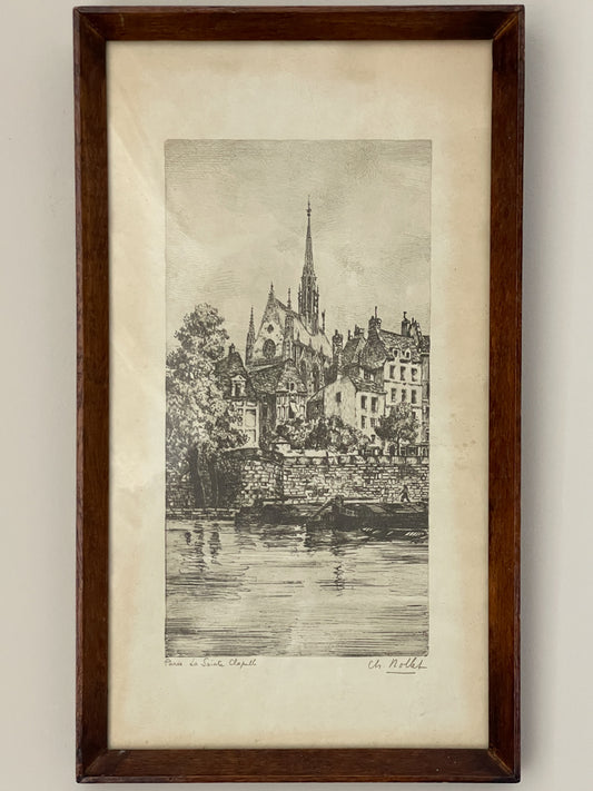 Vintage Framed Etching of Paris La Sainte Chapelle