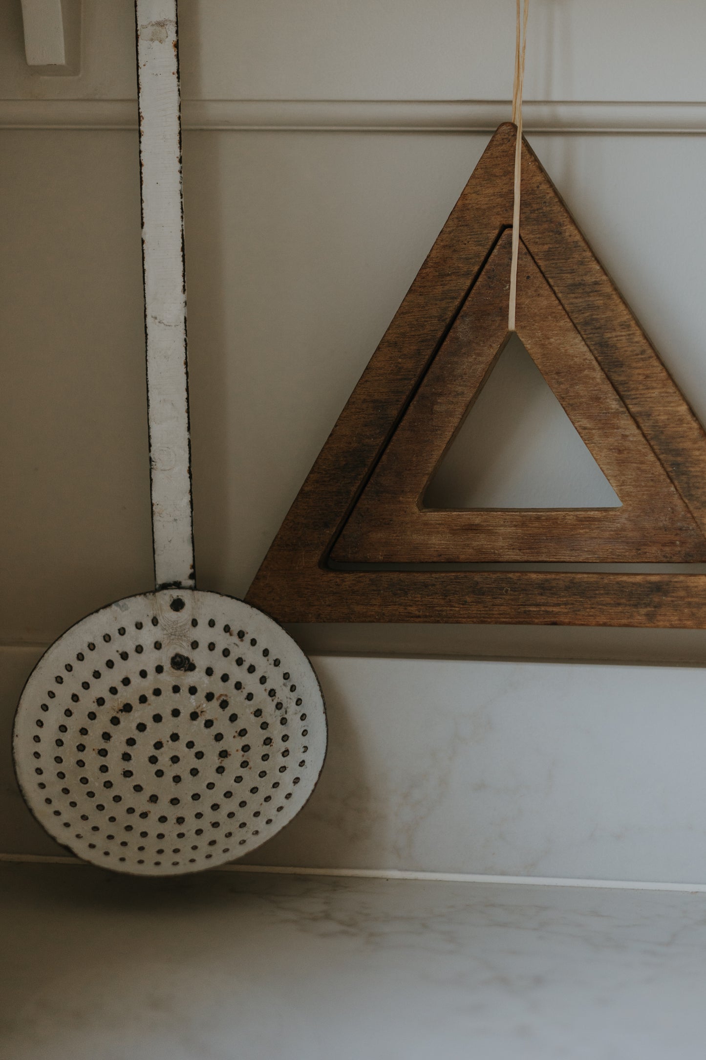 Vintage Wooden Triangle Trivet Set (Set of 2)