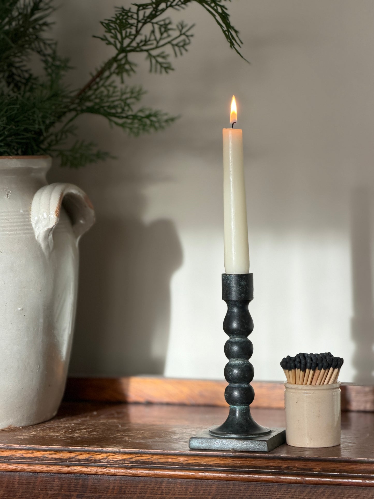 Bronze Bobbin Candlestick Holder