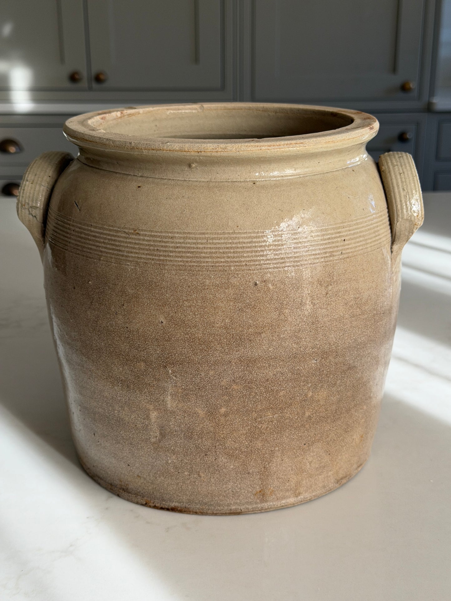 Large Brown Mottled French Confit Pot