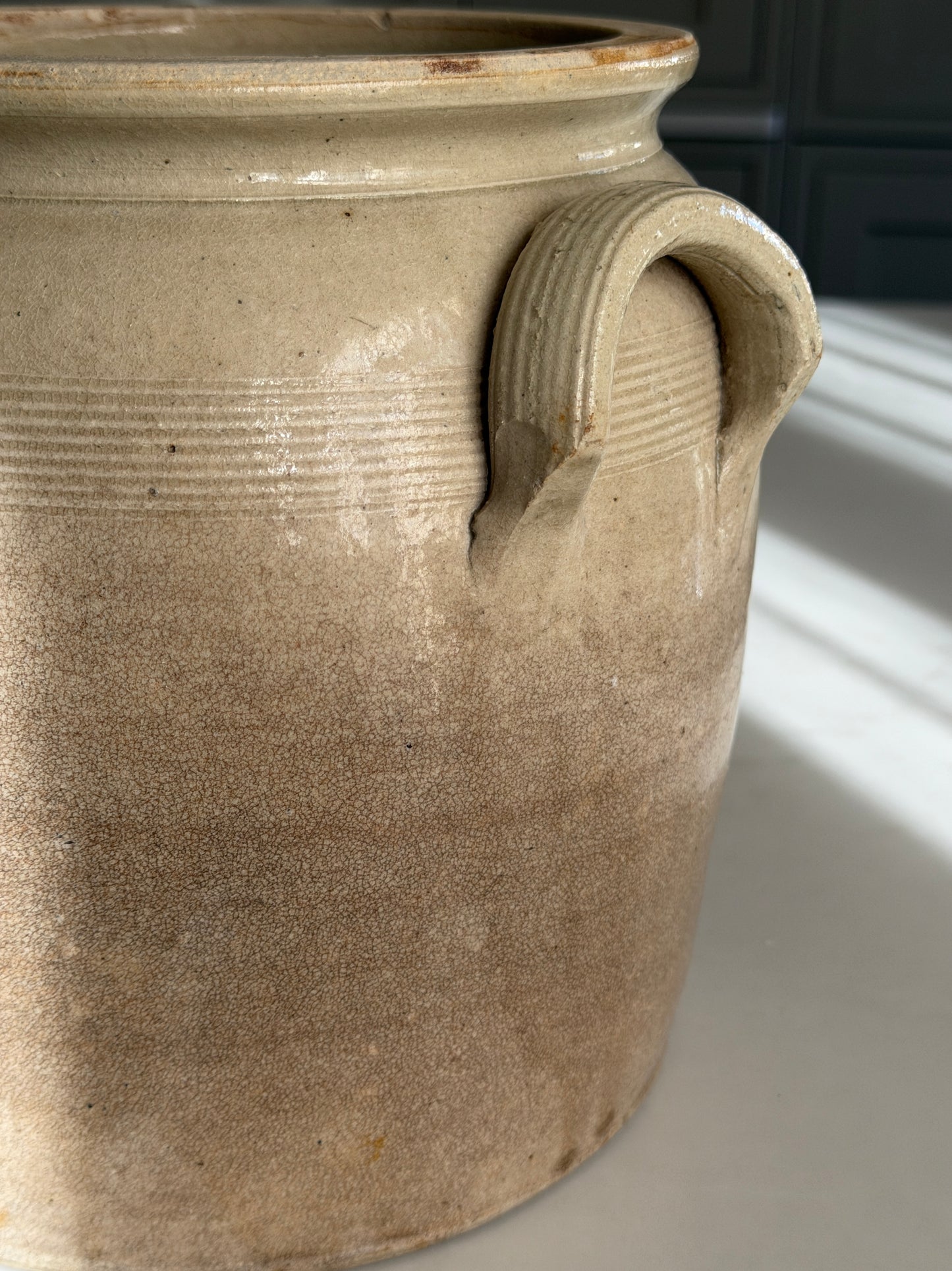 Large Brown Mottled French Confit Pot