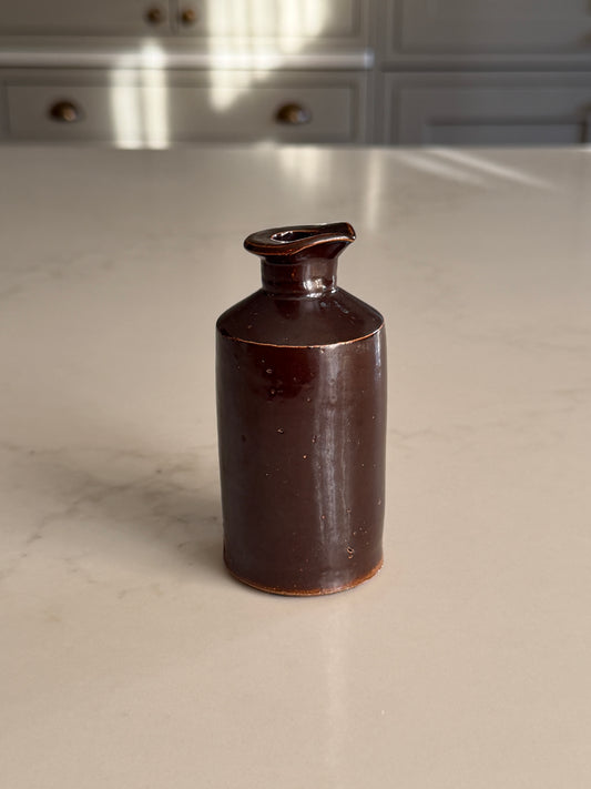 Dark Brown Stoneware Inkwell