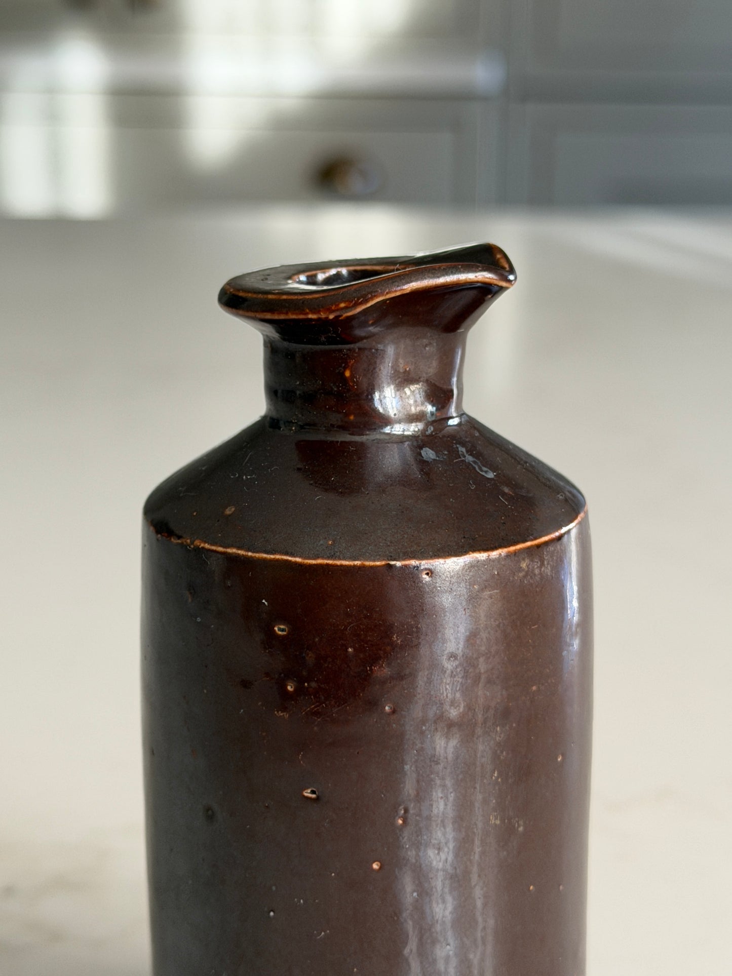 Dark Brown Stoneware Inkwell