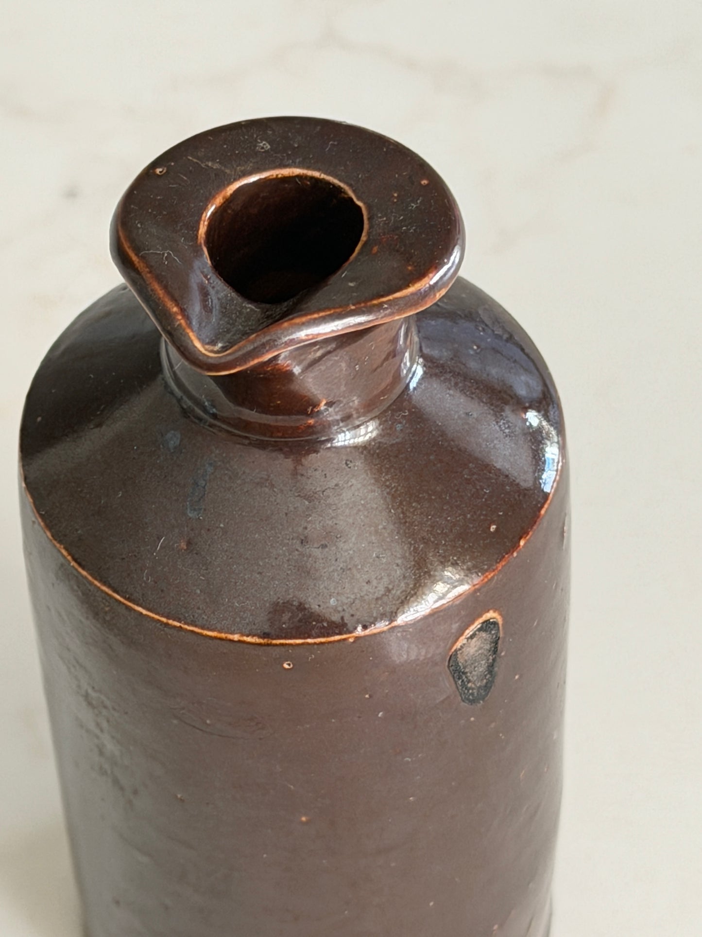 Dark Brown Stoneware Inkwell