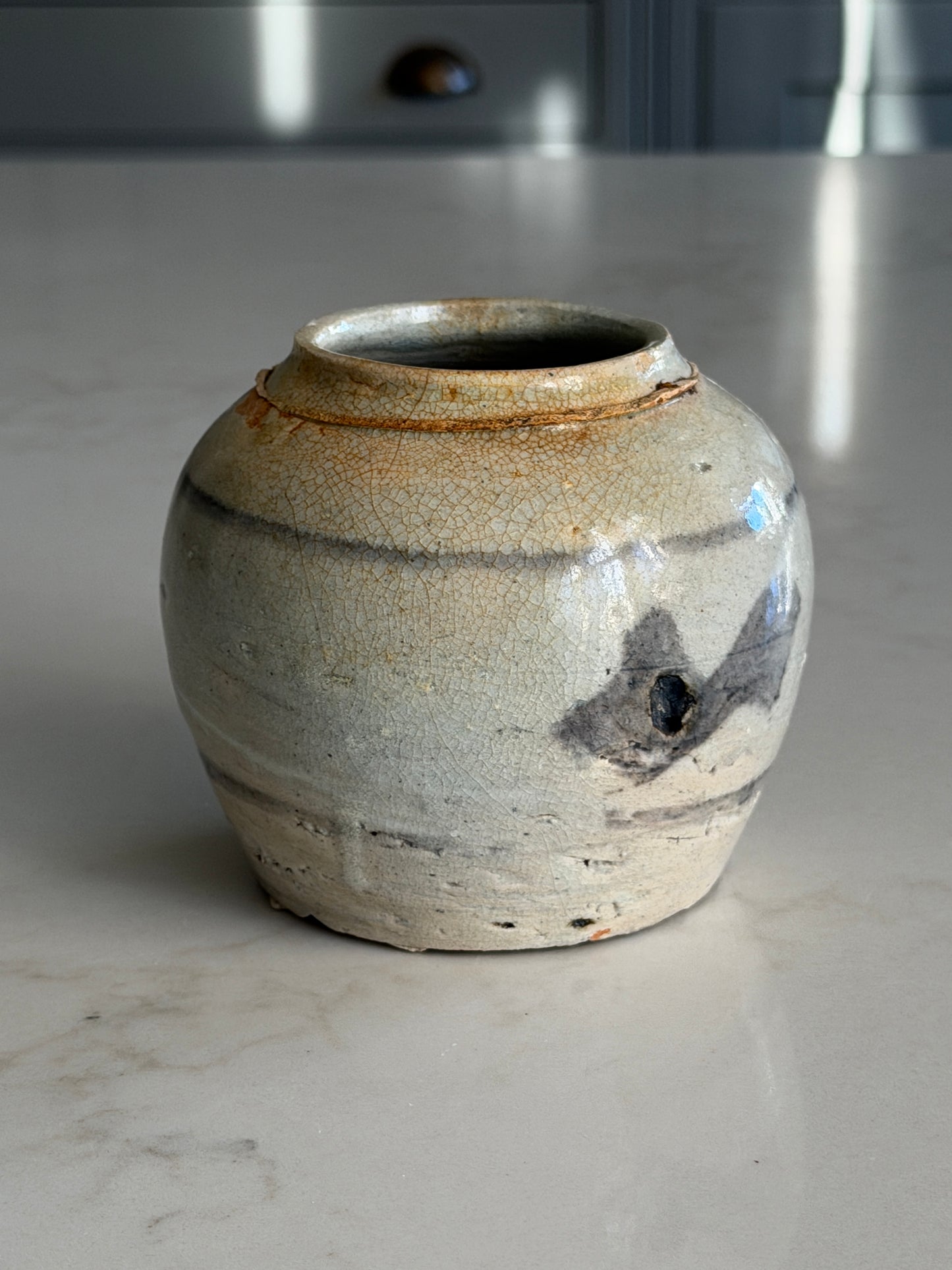 Small Navy-Slate Painted Ginger Jar