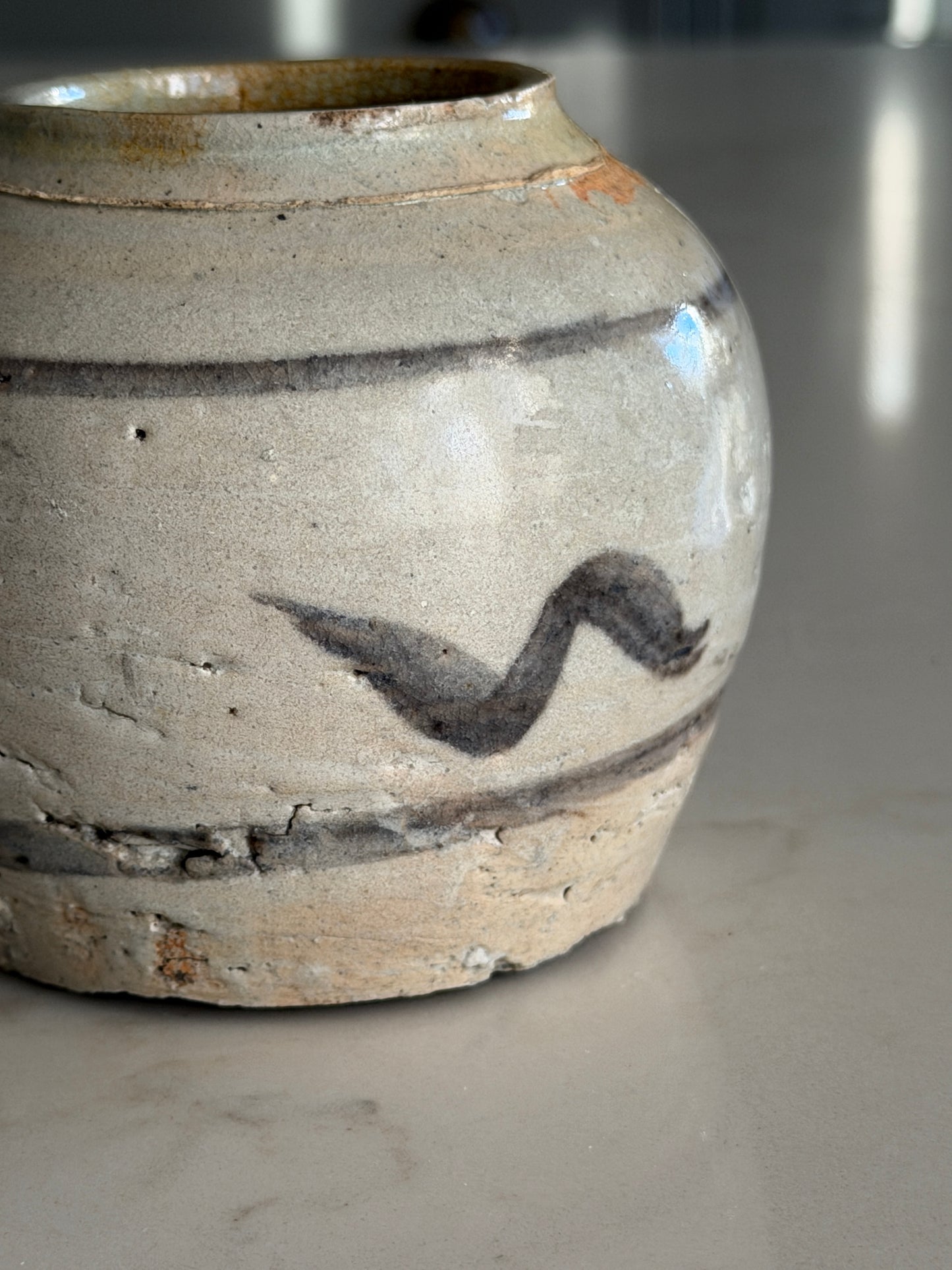 Small Navy-Slate Painted Ginger Jar