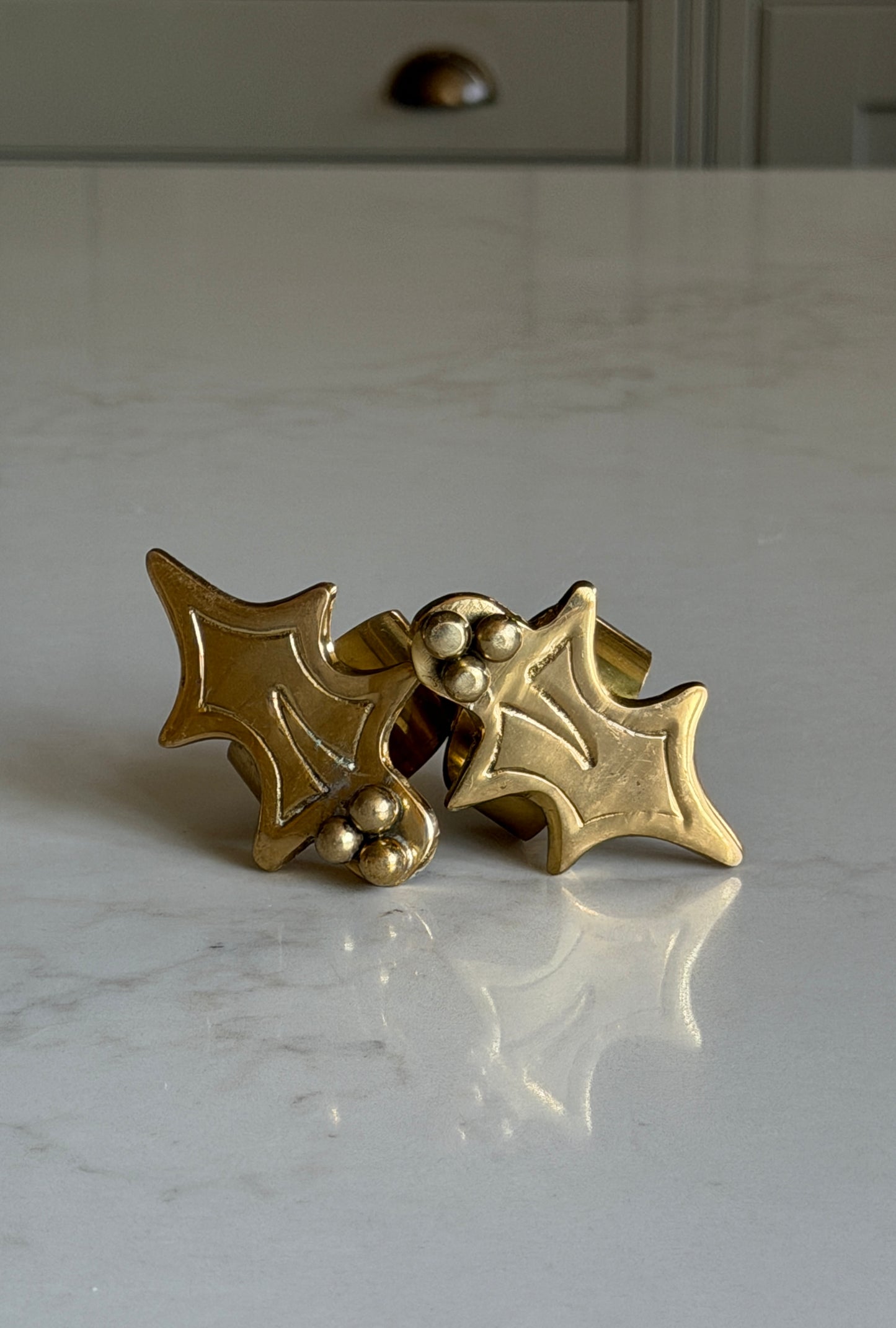 Pair of Brass Holly Napkin Holders