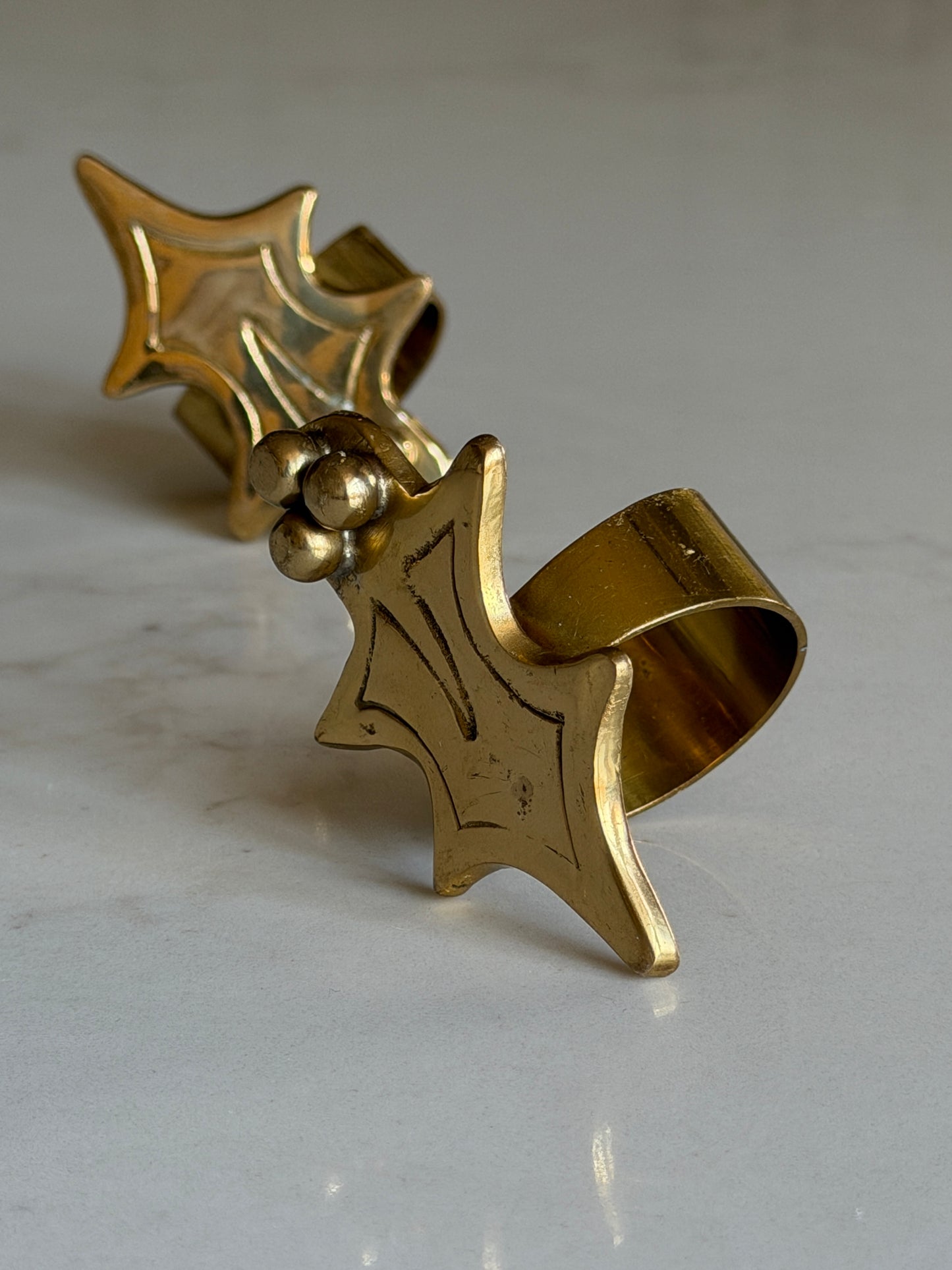 Pair of Brass Holly Napkin Holders