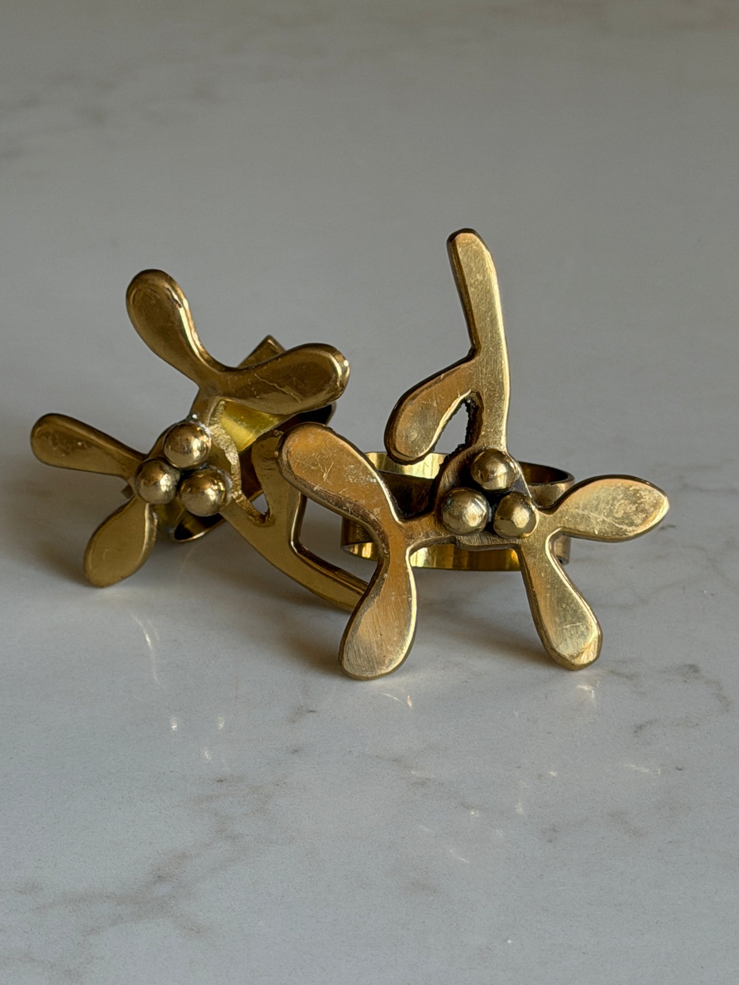 Pair of Brass Mistletoe Napkin Holders
