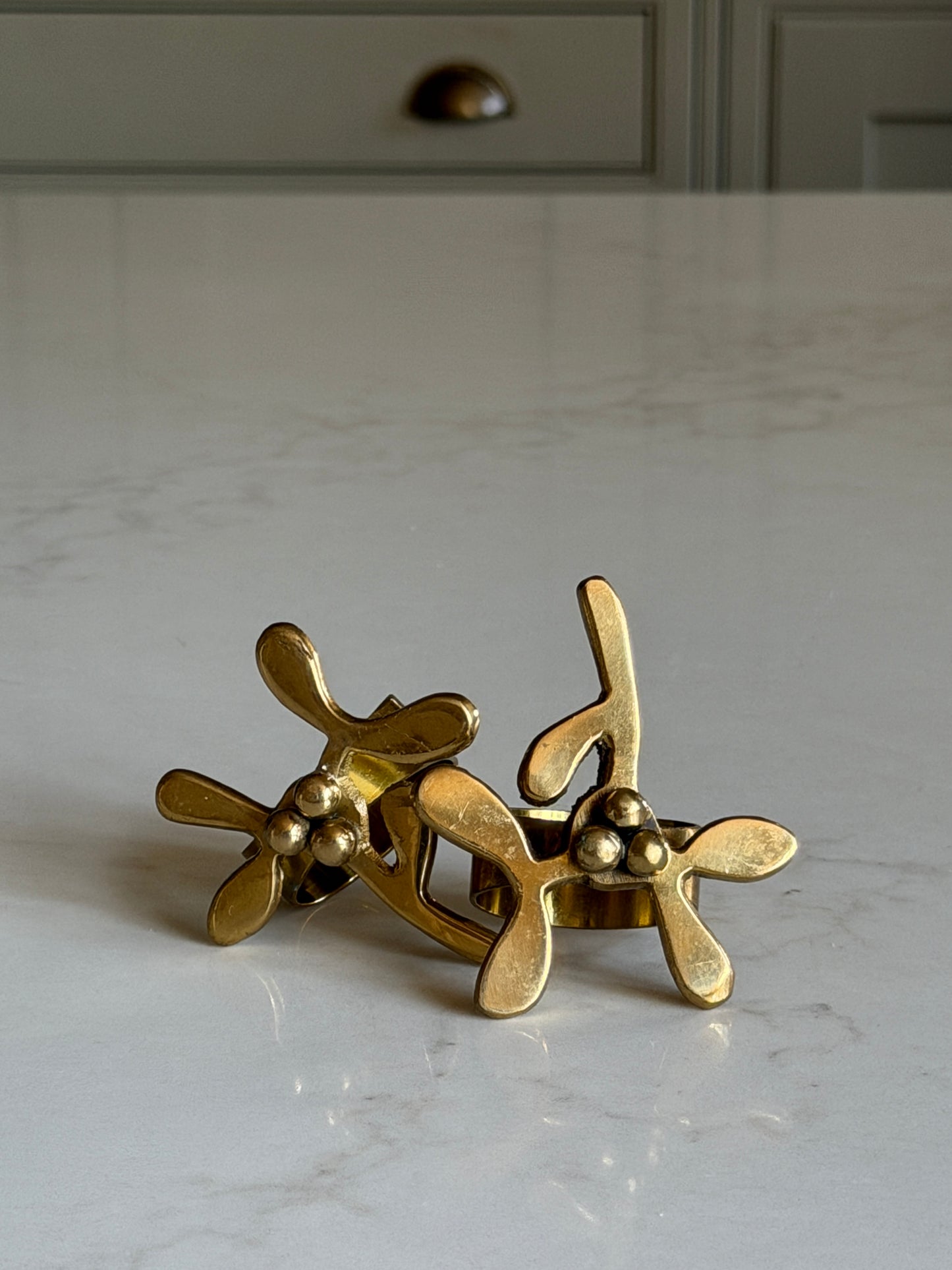 Pair of Brass Mistletoe Napkin Holders