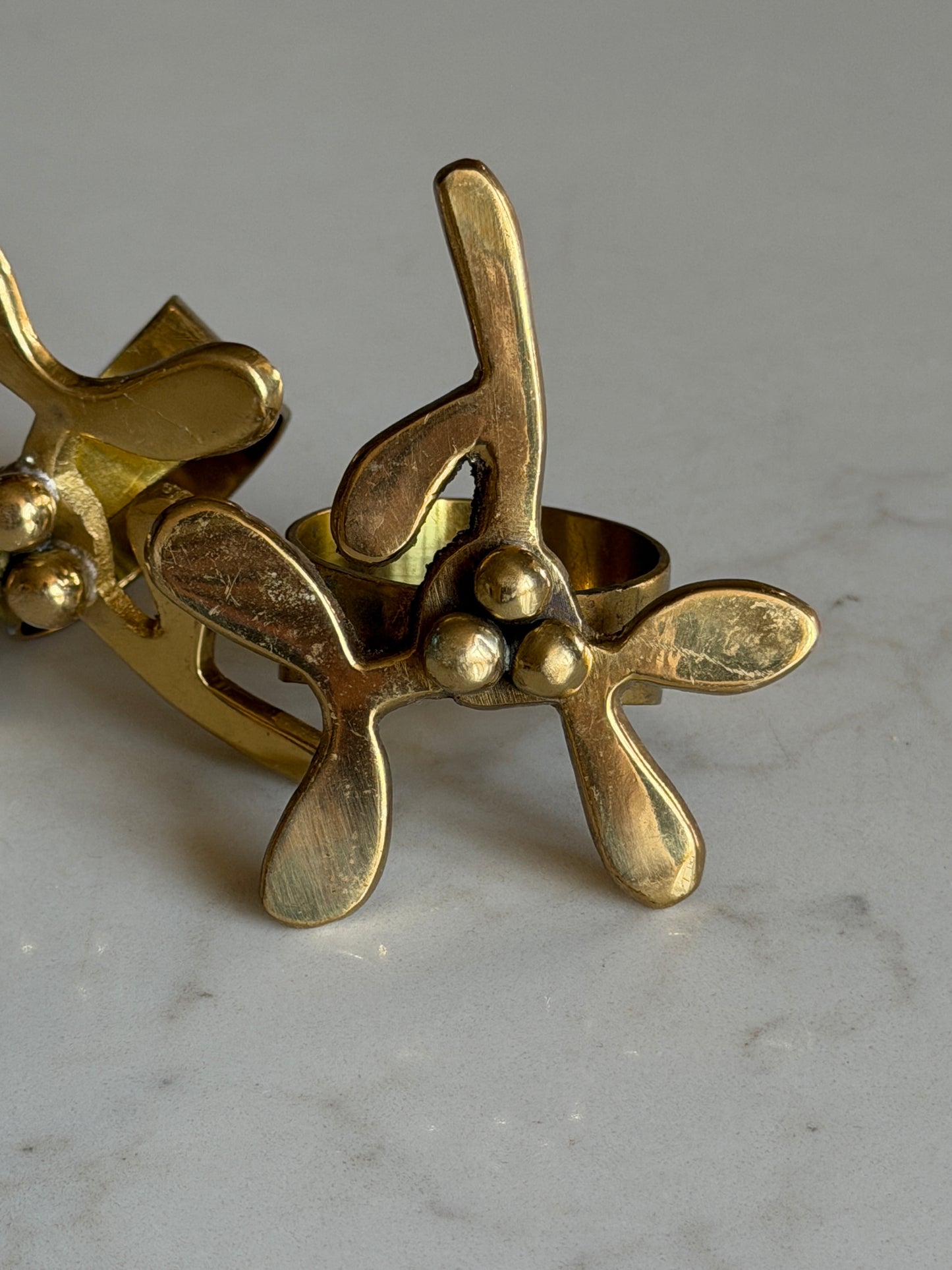 Pair of Brass Mistletoe Napkin Holders