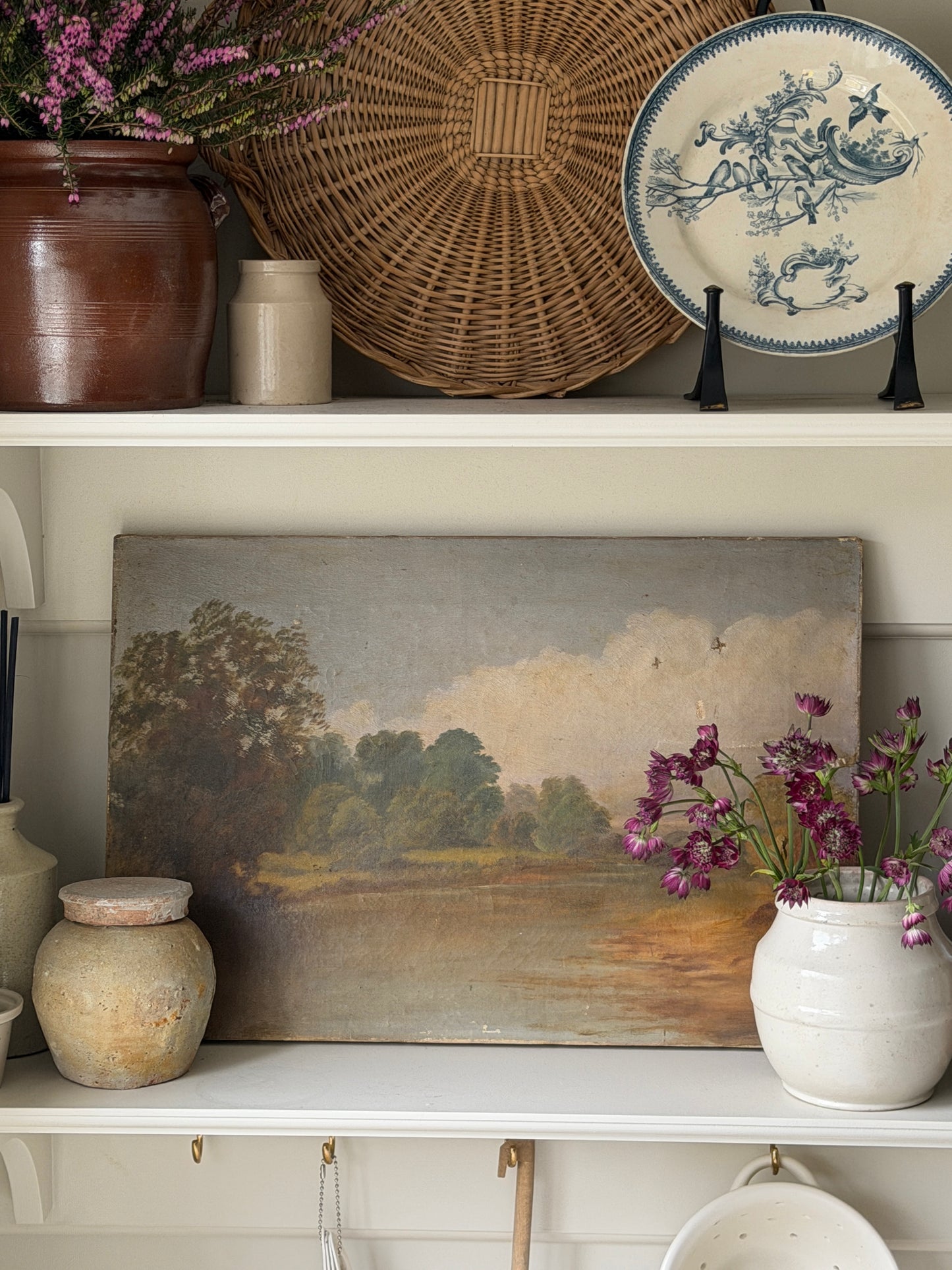 French Plate with Teal Bird & Botanical Design