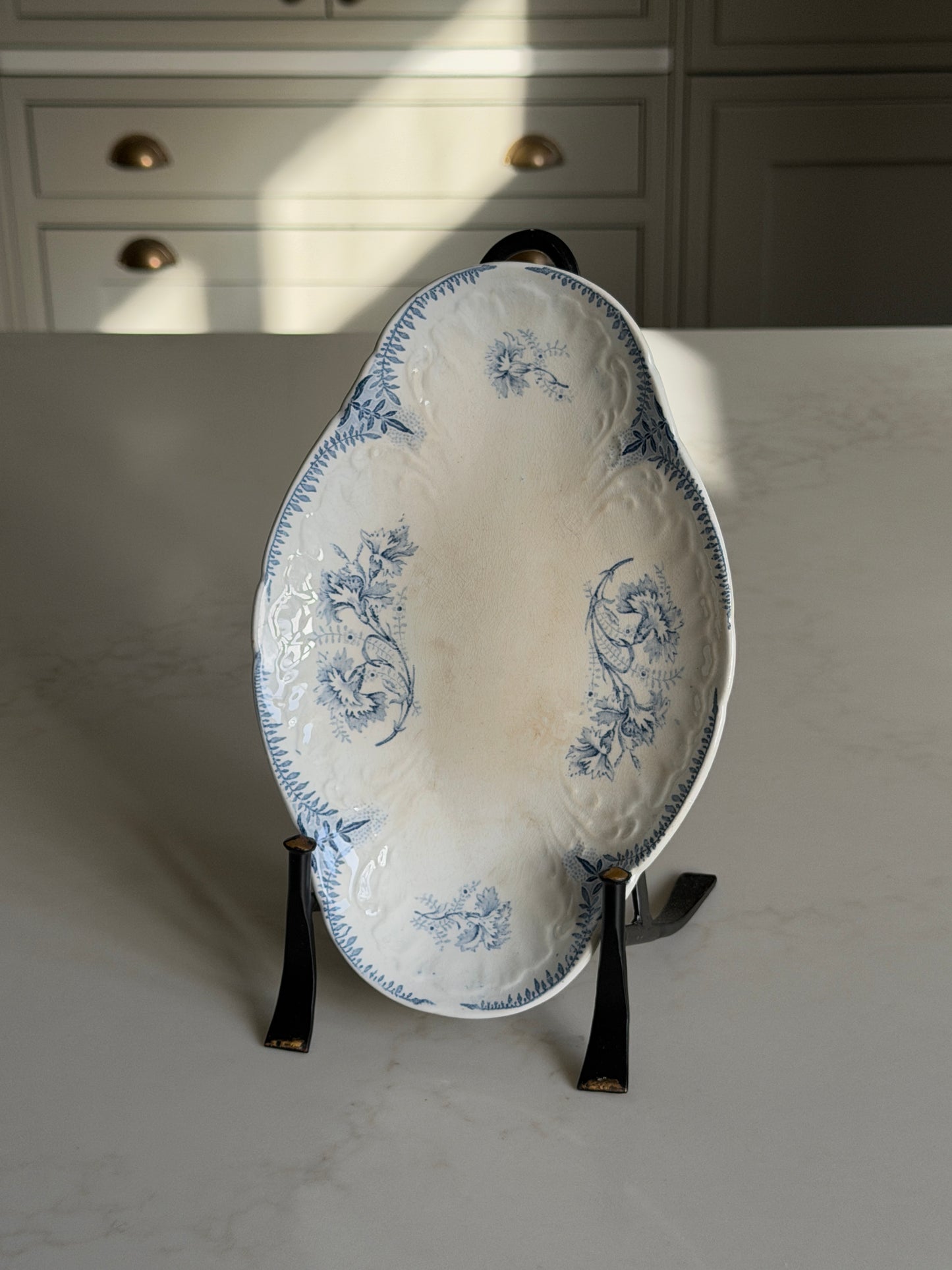 Small French Blue & White Floral Platter